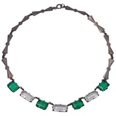 Antique Faux Emerald Necklace Art Deco Necklace 1930's
