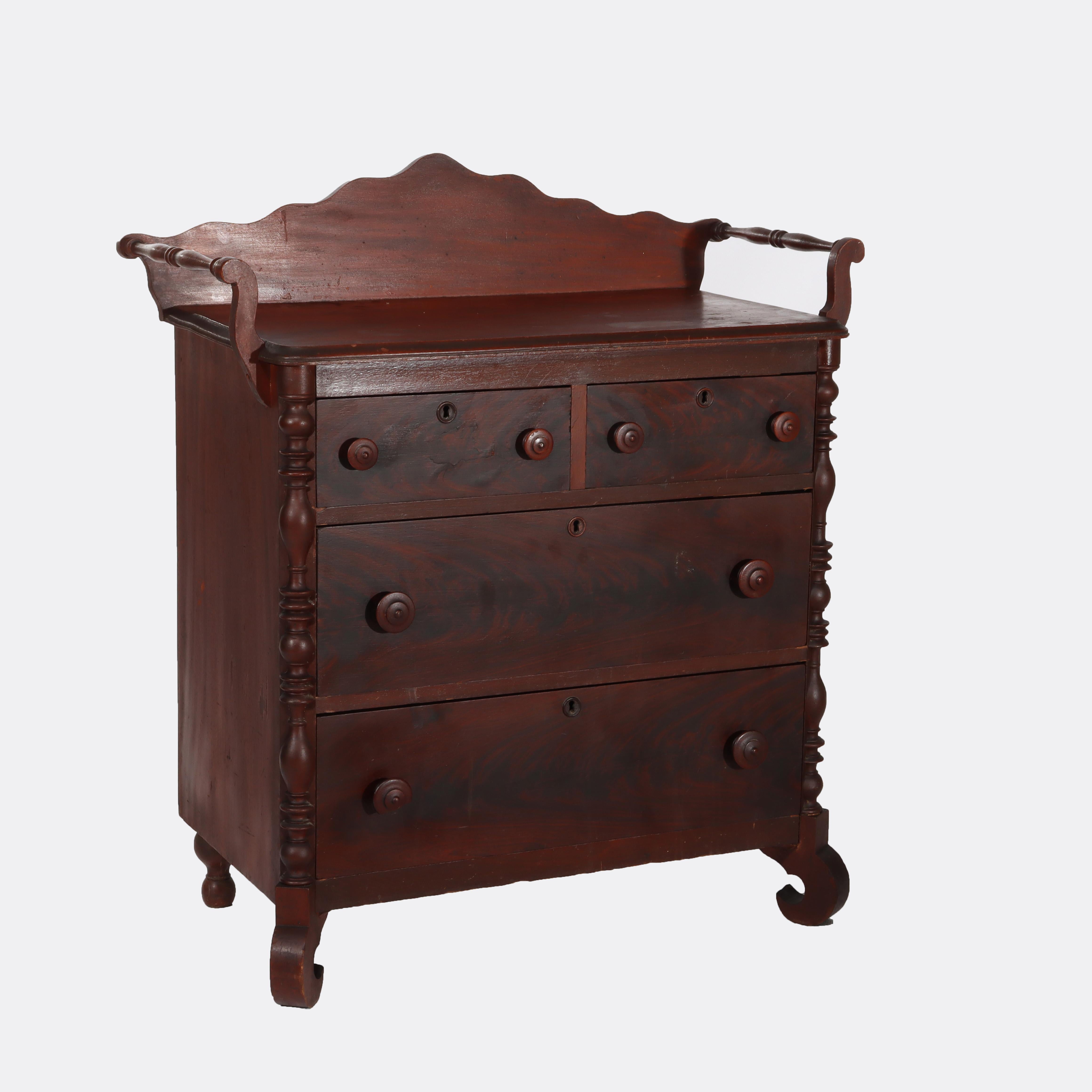 Antique Faux Flame Mahogany Painted Washstand With Backsplash & Towel Rack c1890 For Sale 11