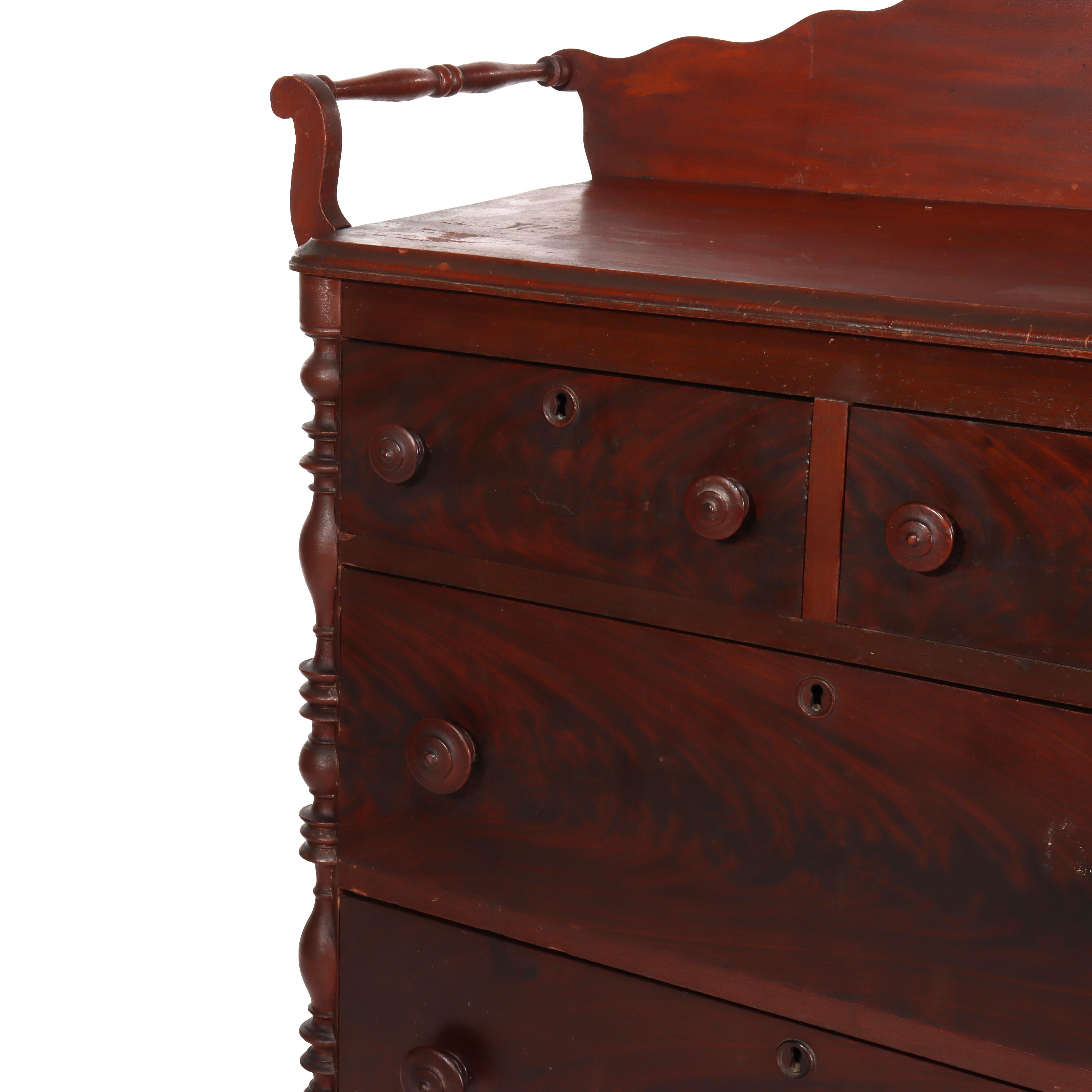 Antique Faux Flame Mahogany Painted Washstand With Backsplash & Towel Rack c1890 In Good Condition For Sale In Big Flats, NY