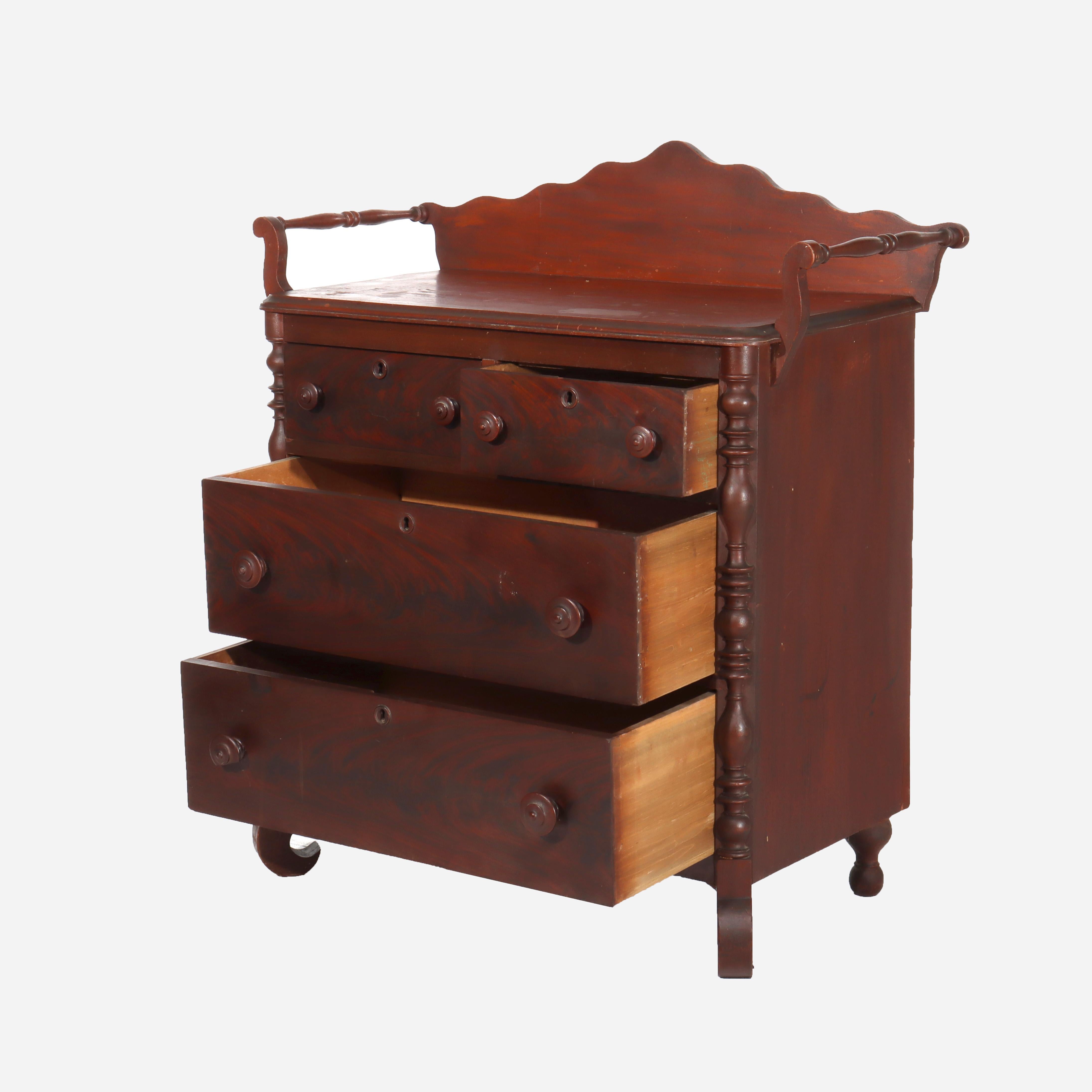 Antique Faux Flame Mahogany Painted Washstand With Backsplash & Towel Rack c1890 For Sale 3