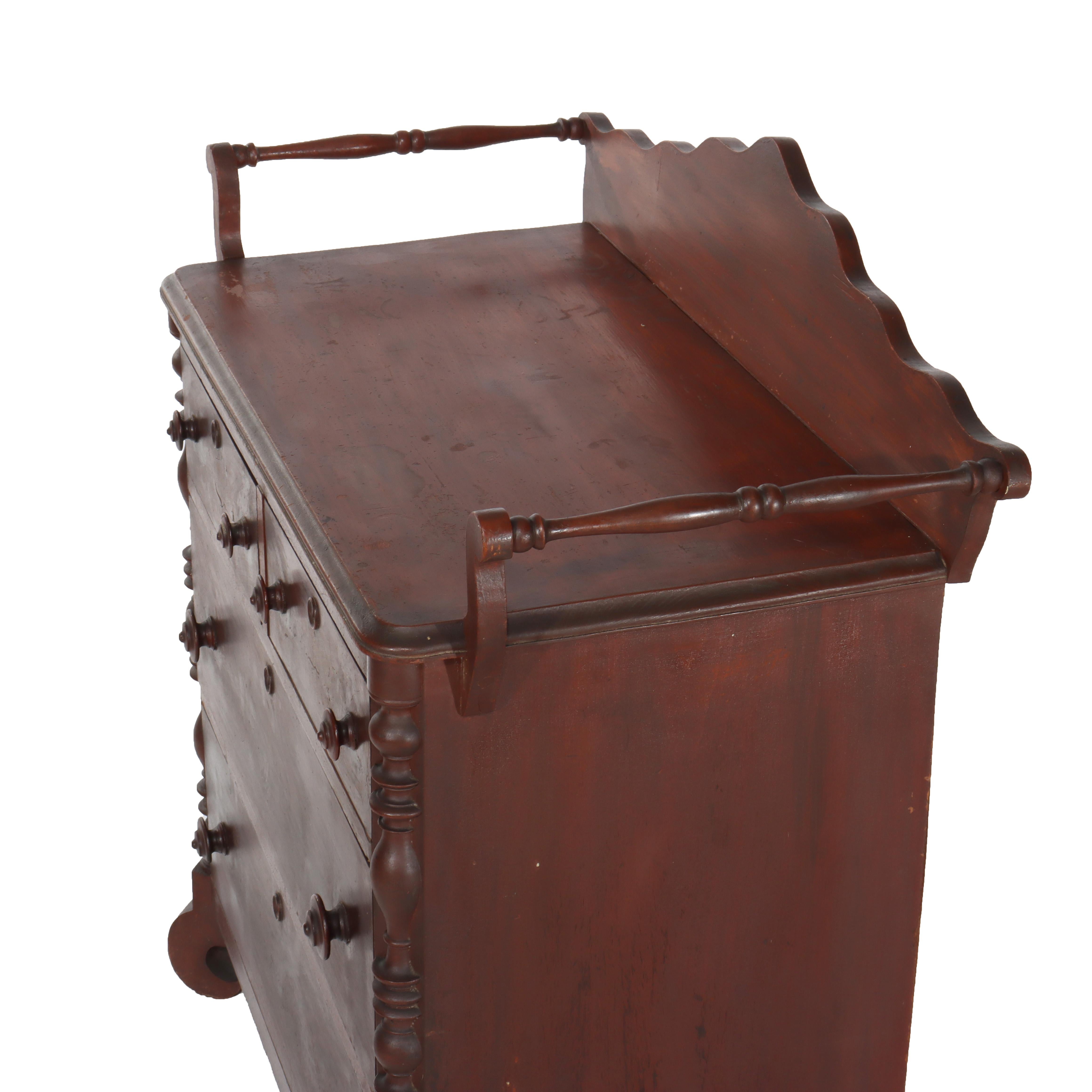 Antique Faux Flame Mahogany Painted Washstand With Backsplash & Towel Rack c1890 For Sale 4