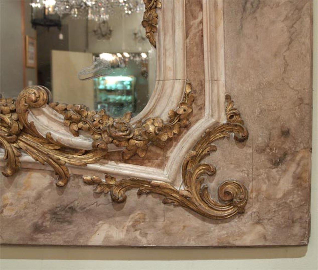 18th Century Antique Faux Marble and Giltwood Trumeau For Sale