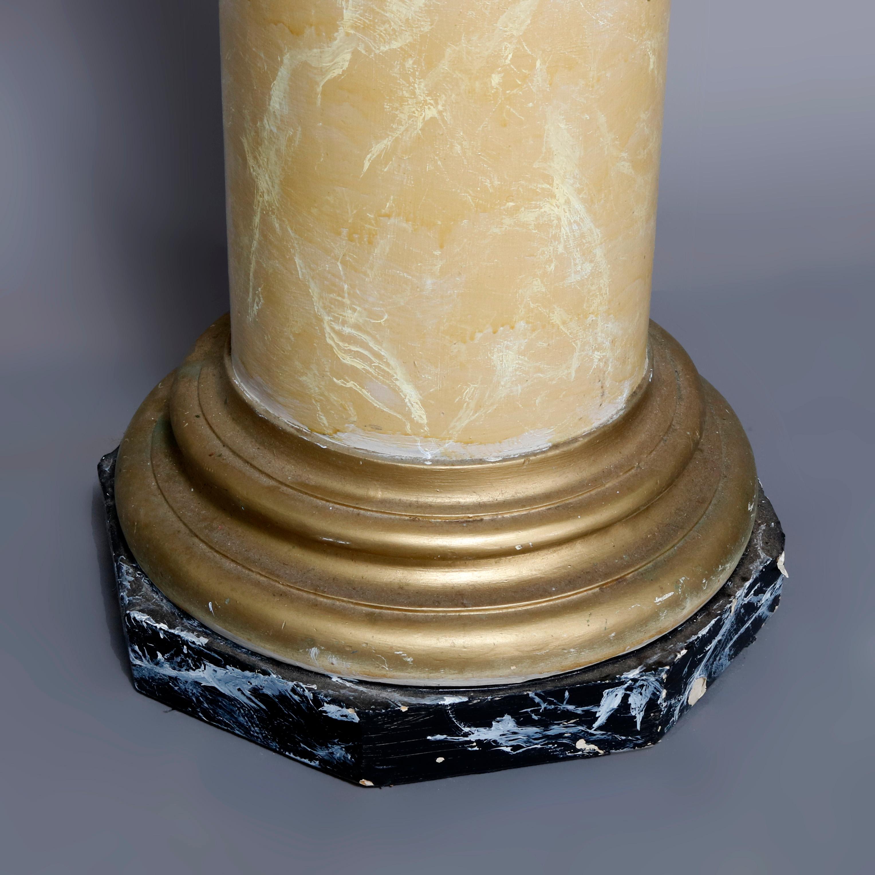 Faux Marble Corinthian Column Plaster Sculpture Display Pedestal, circa 1920 In Good Condition In Big Flats, NY