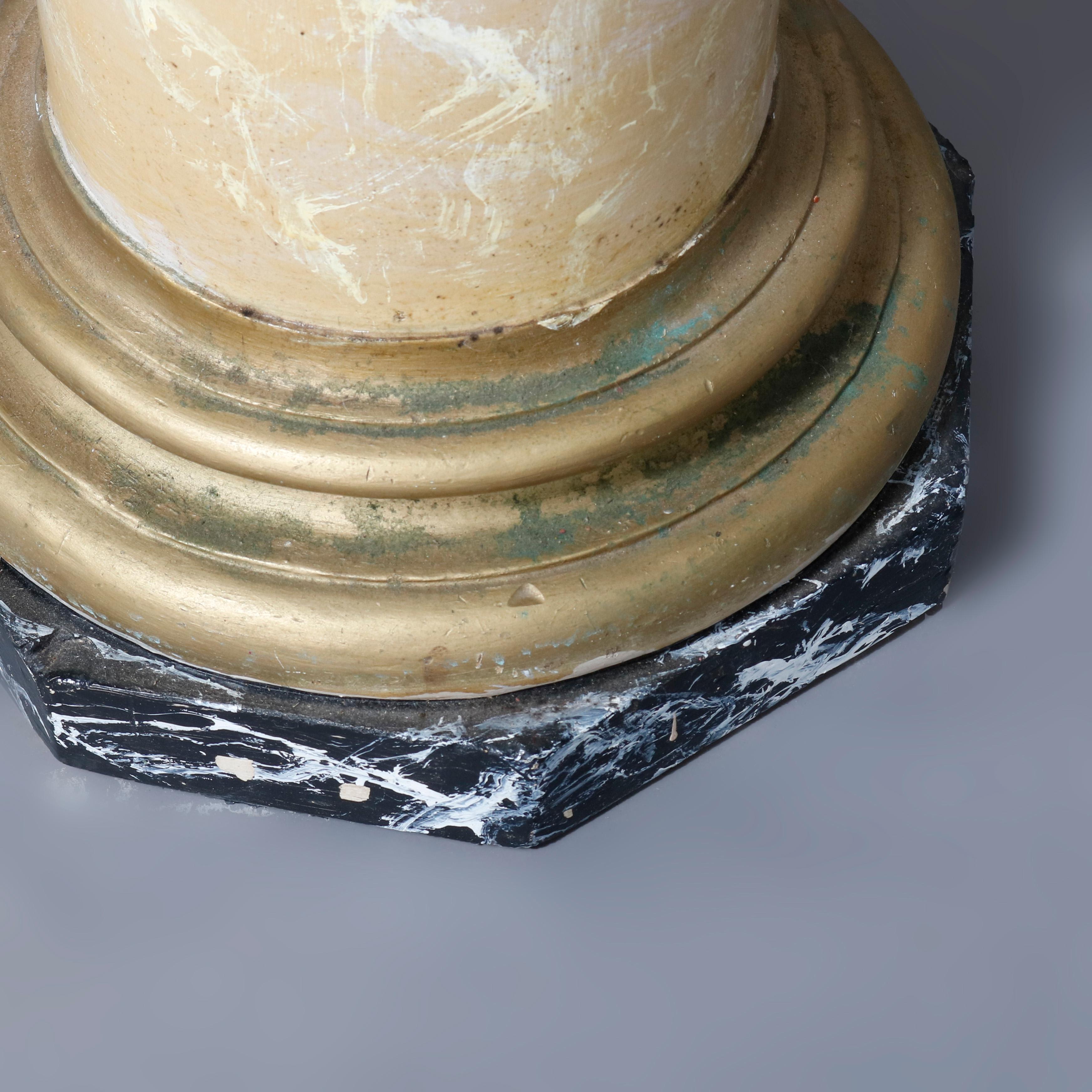 Faux Marble Corinthian Column Plaster Sculpture Display Pedestal, circa 1920 1