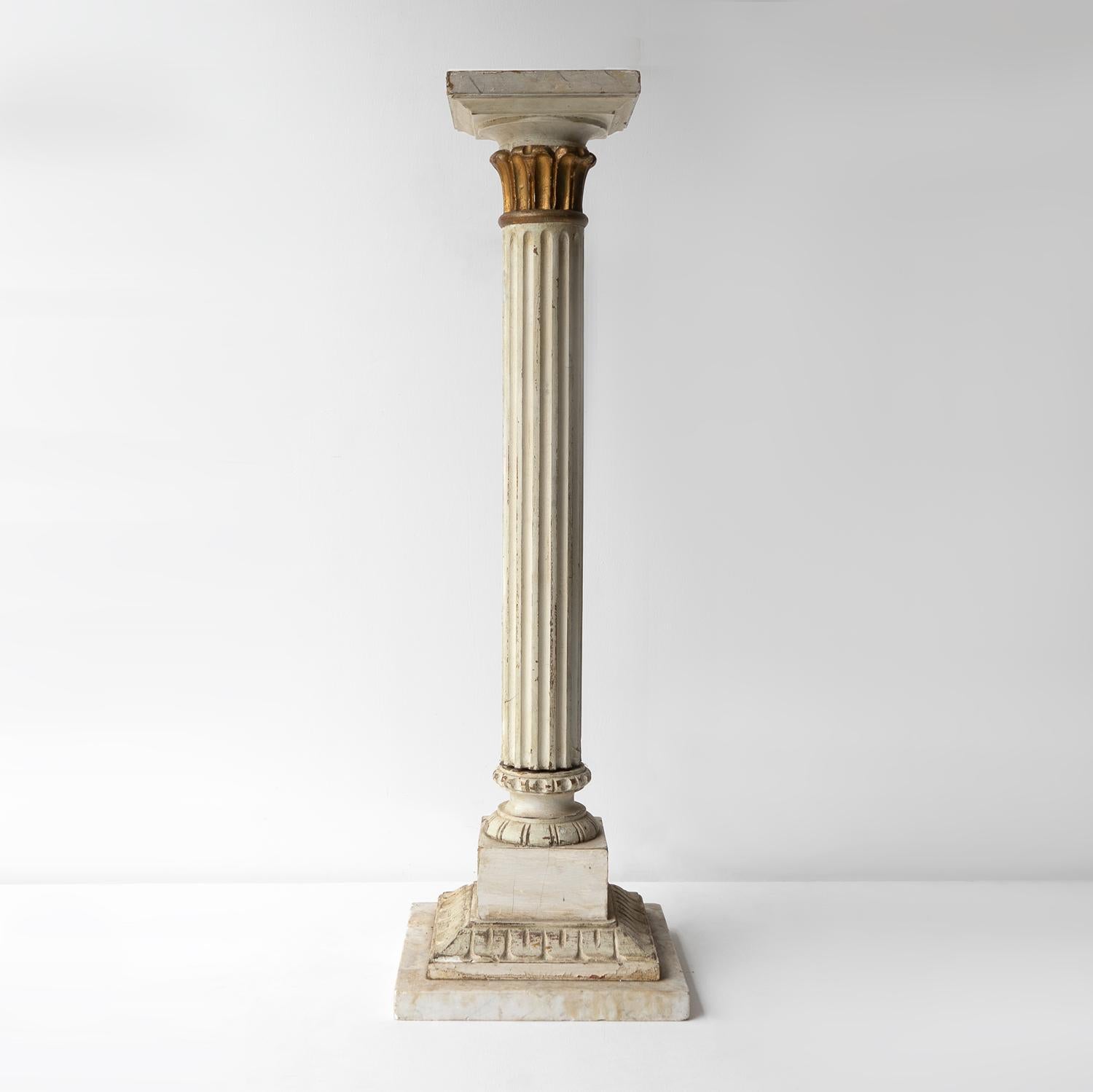 Antique Faux Marble, Marble And Gilt Column Pedestal Plinth Display Stand In Good Condition In Bristol, GB