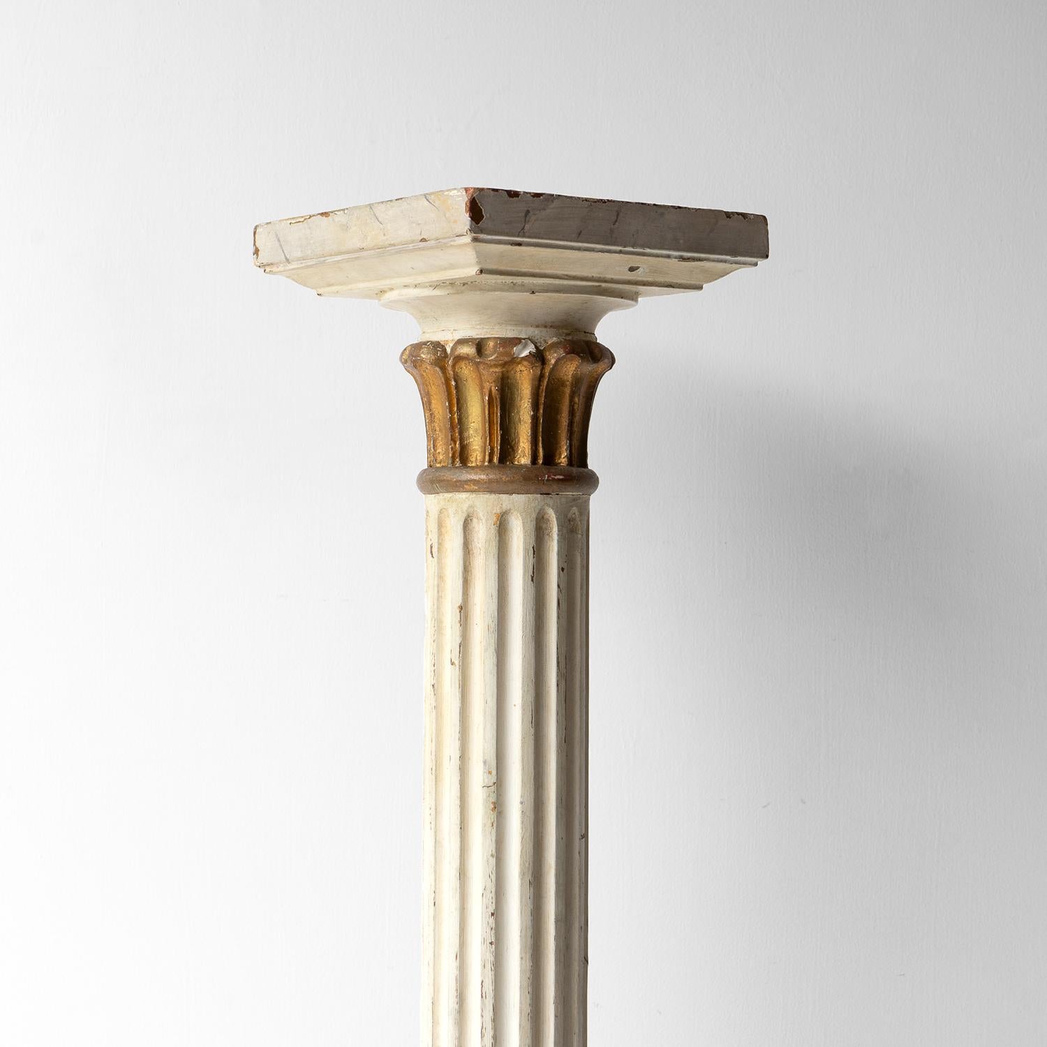 19th Century Antique Faux Marble, Marble And Gilt Column Pedestal Plinth Display Stand
