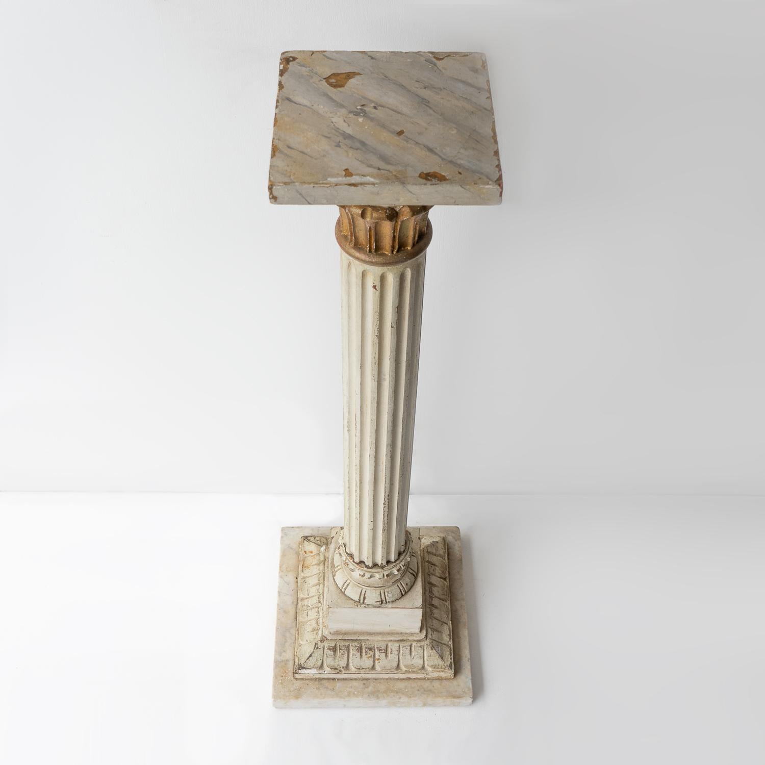 Antique Faux Marble, Marble And Gilt Column Pedestal Plinth Display Stand 1