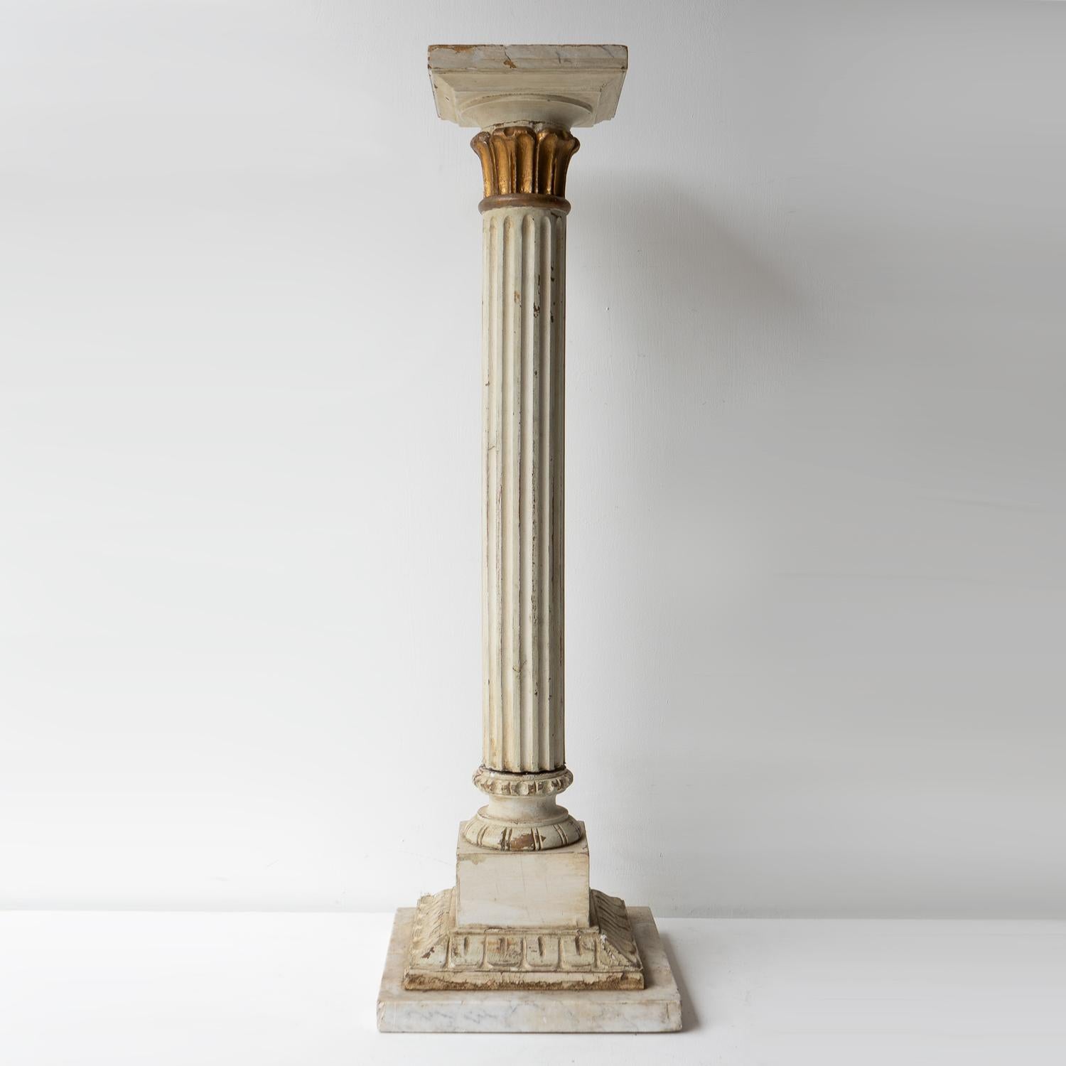 Antique Faux Marble, Marble And Gilt Column Pedestal Plinth Display Stand 3