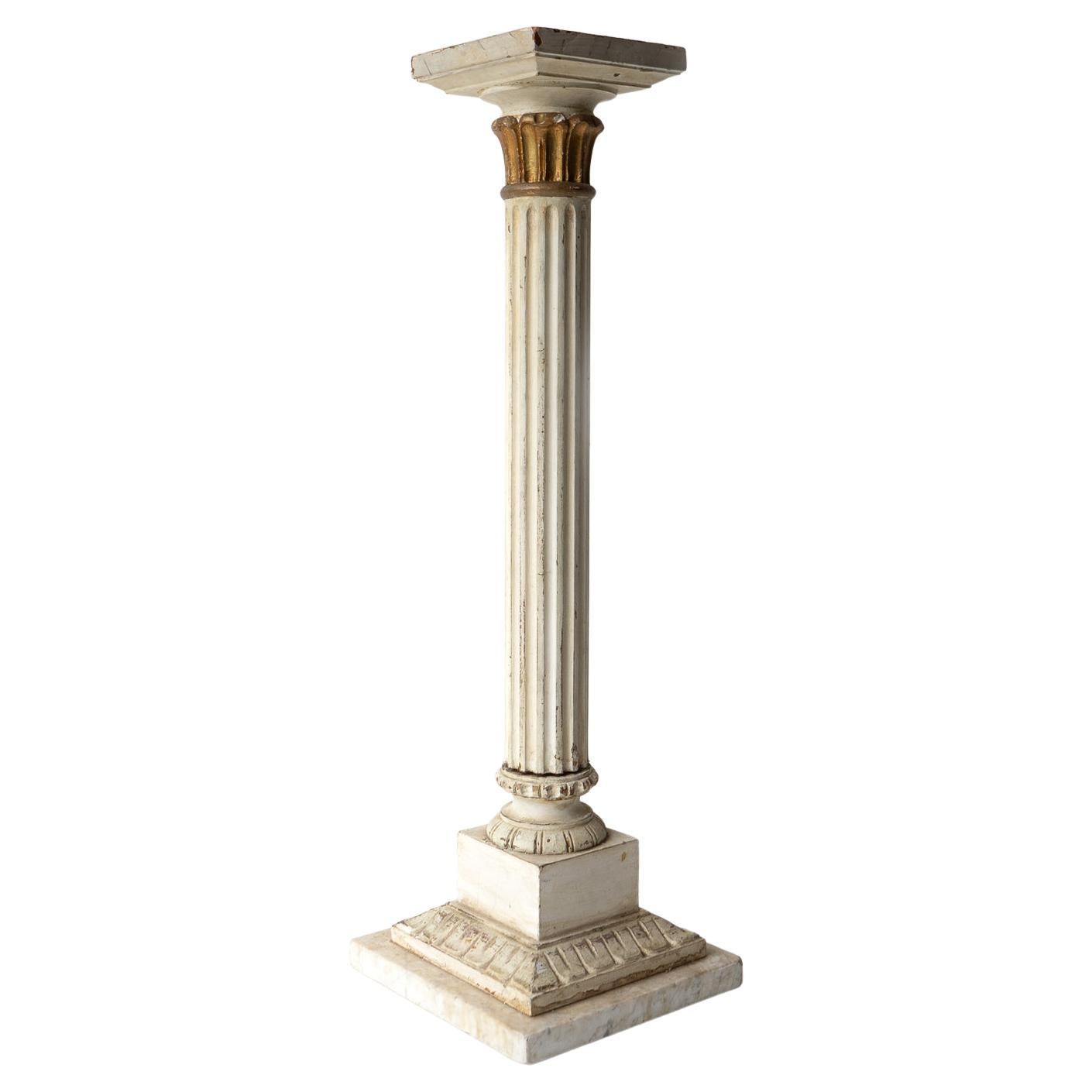 Antique Faux Marble, Marble And Gilt Column Pedestal Plinth Display Stand