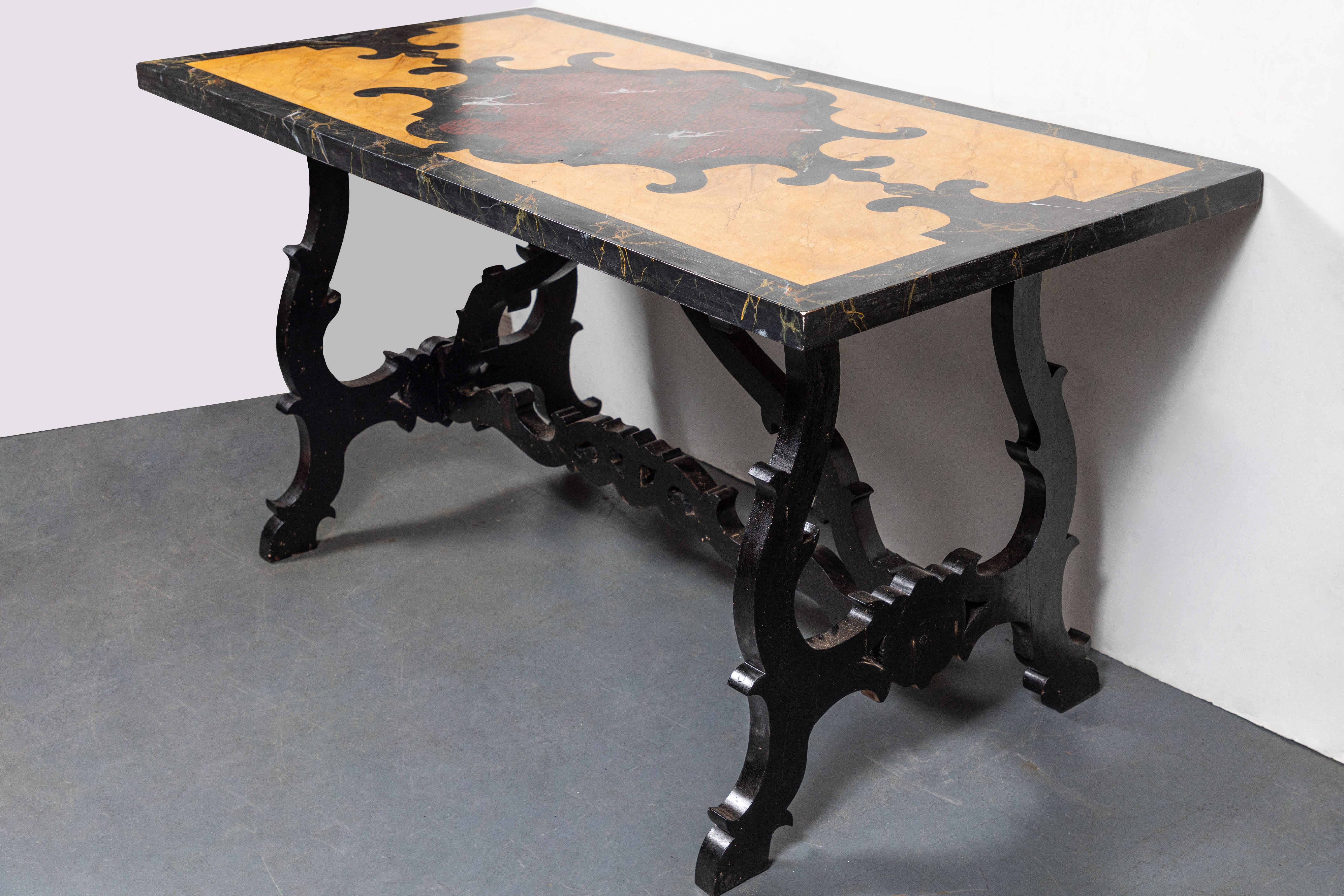 Early 20th Century Antique, Faux Marble, Painted Table For Sale