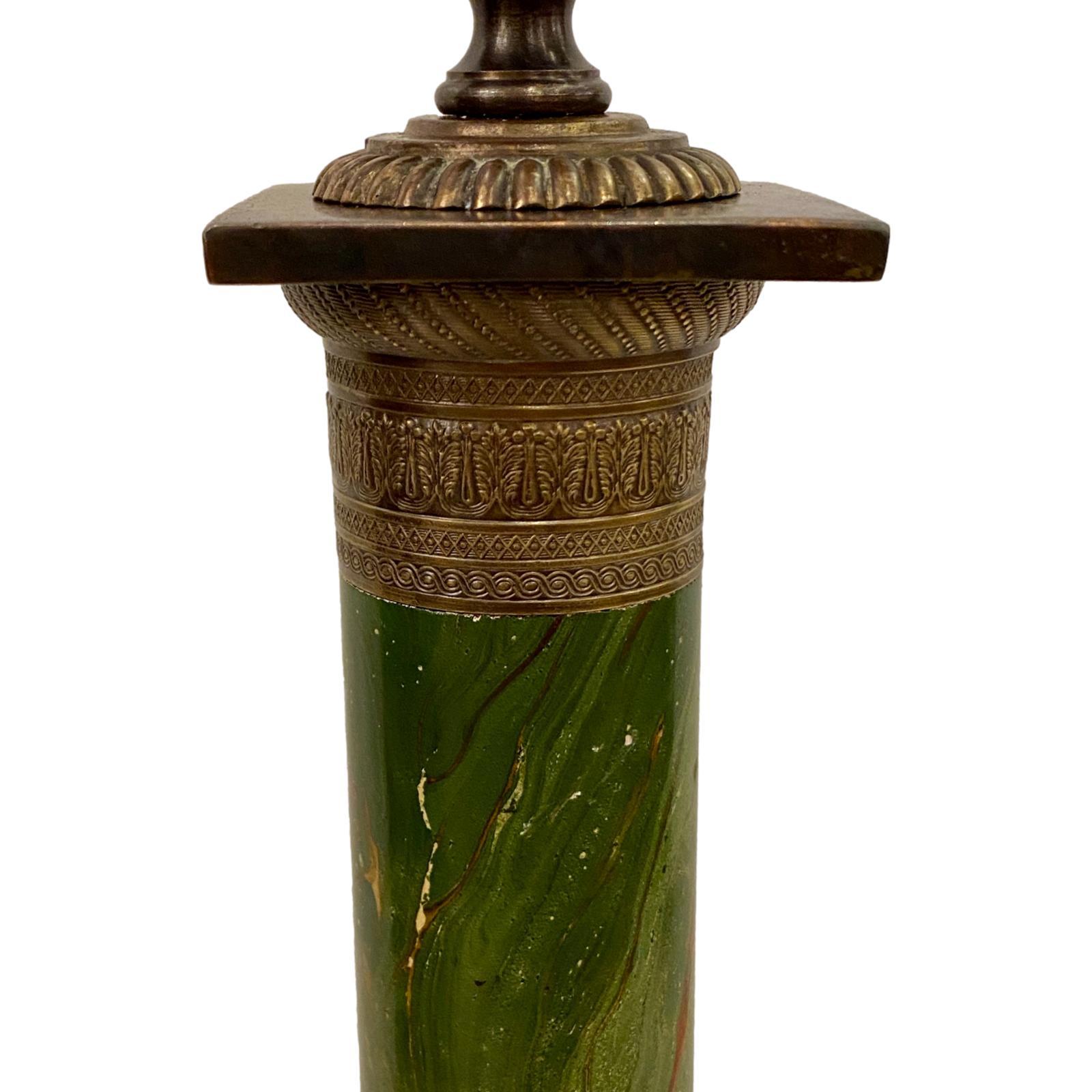 Painted Antique Faux Marble Table Lamp For Sale