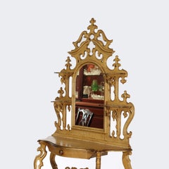 Antique Faux Painted Carved Walnut Etagere With Mirror C1890