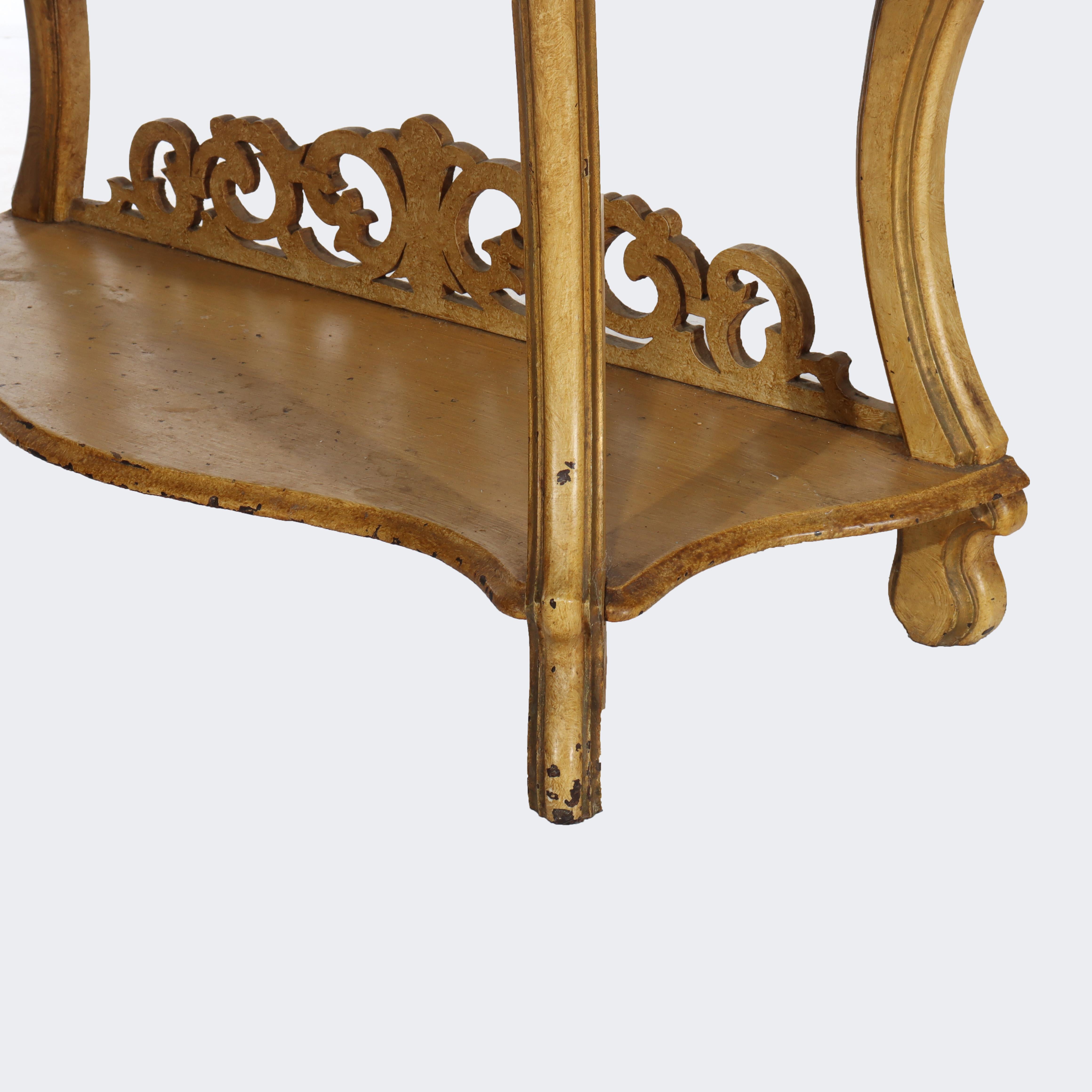 Antike Faux gemalt geschnitzt Nussbaum Etagere mit Spiegel C1890 im Zustand „Gut“ im Angebot in Big Flats, NY
