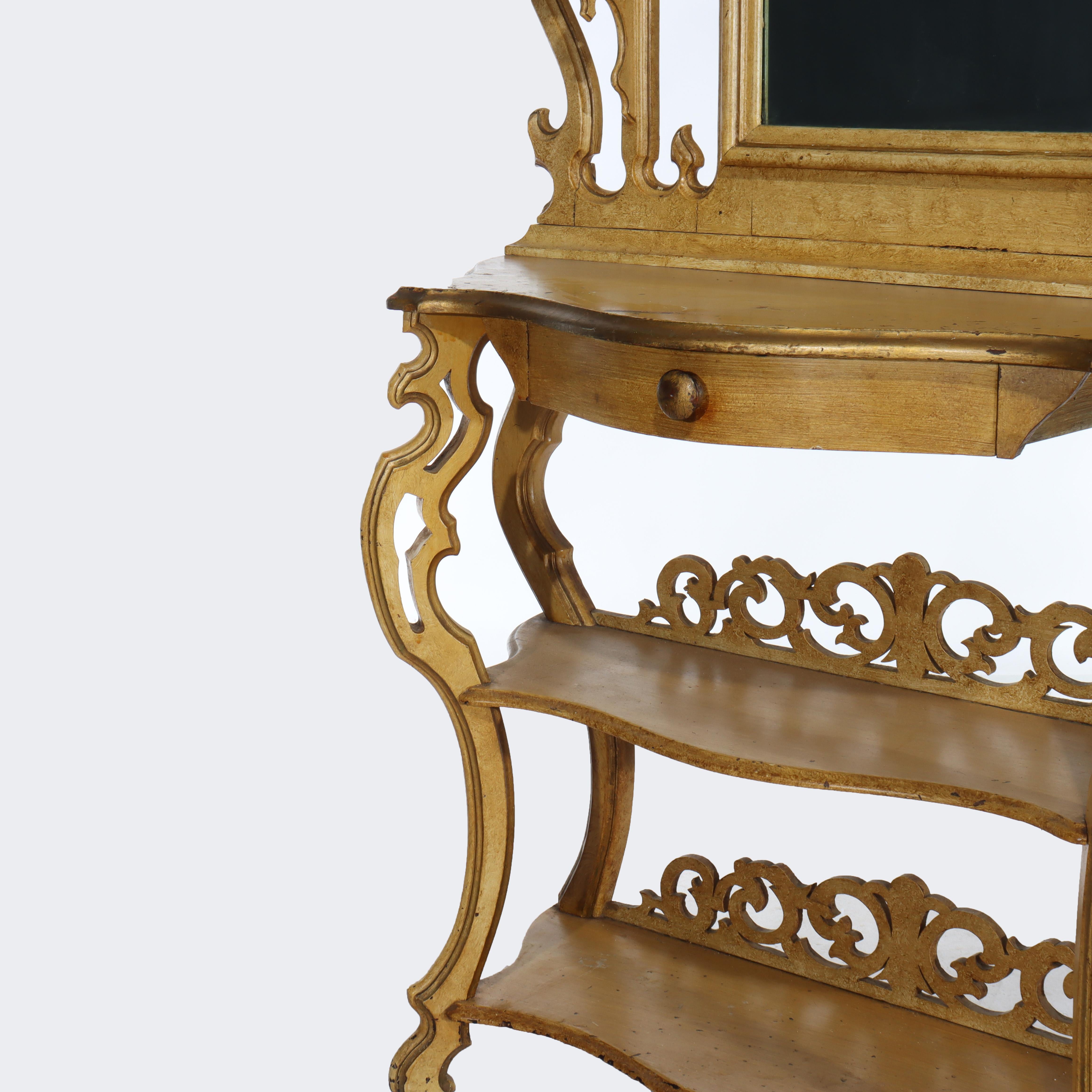 Antike Faux gemalt geschnitzt Nussbaum Etagere mit Spiegel C1890 (19. Jahrhundert) im Angebot
