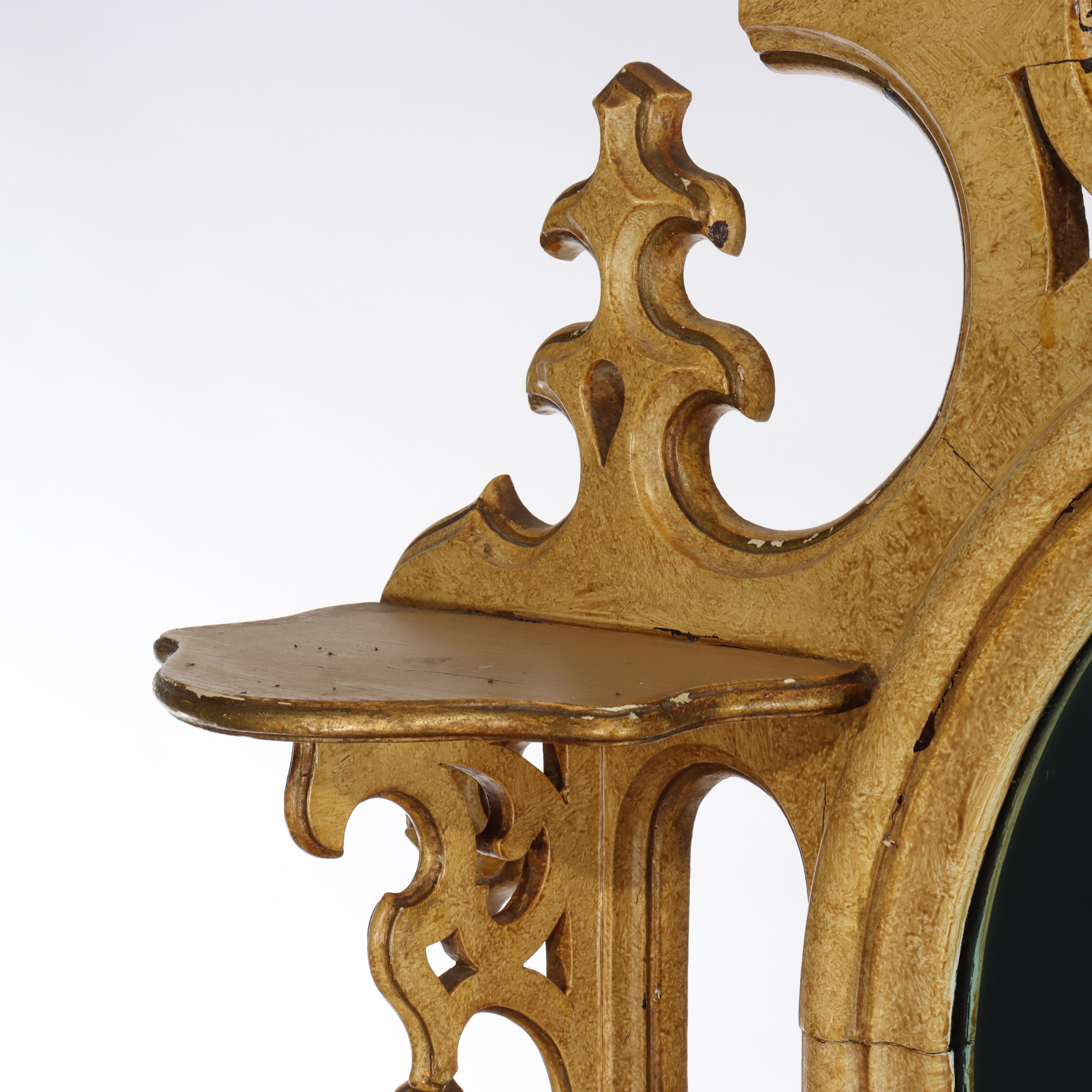 Antike Faux gemalt geschnitzt Nussbaum Etagere mit Spiegel C1890 im Angebot 1