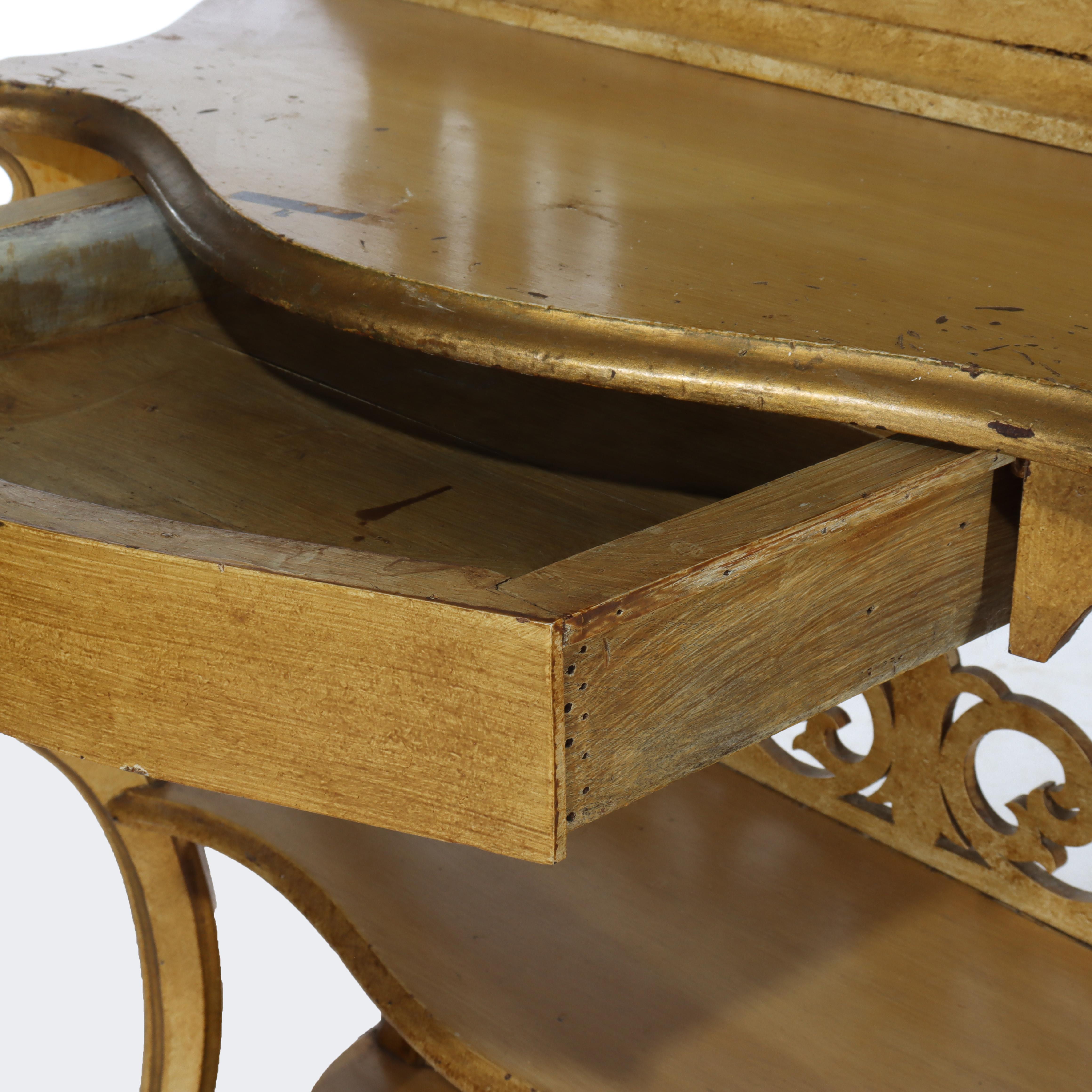 Antike Faux gemalt geschnitzt Nussbaum Etagere mit Spiegel C1890 im Angebot 3