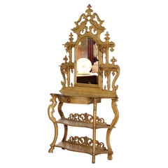 Antique Faux Painted Carved Walnut Etagere With Mirror C1890