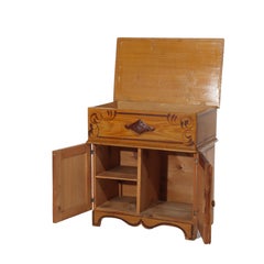 Antique Faux Painted Chestnut Lift Top 2-Door Stenciled Commode c1890