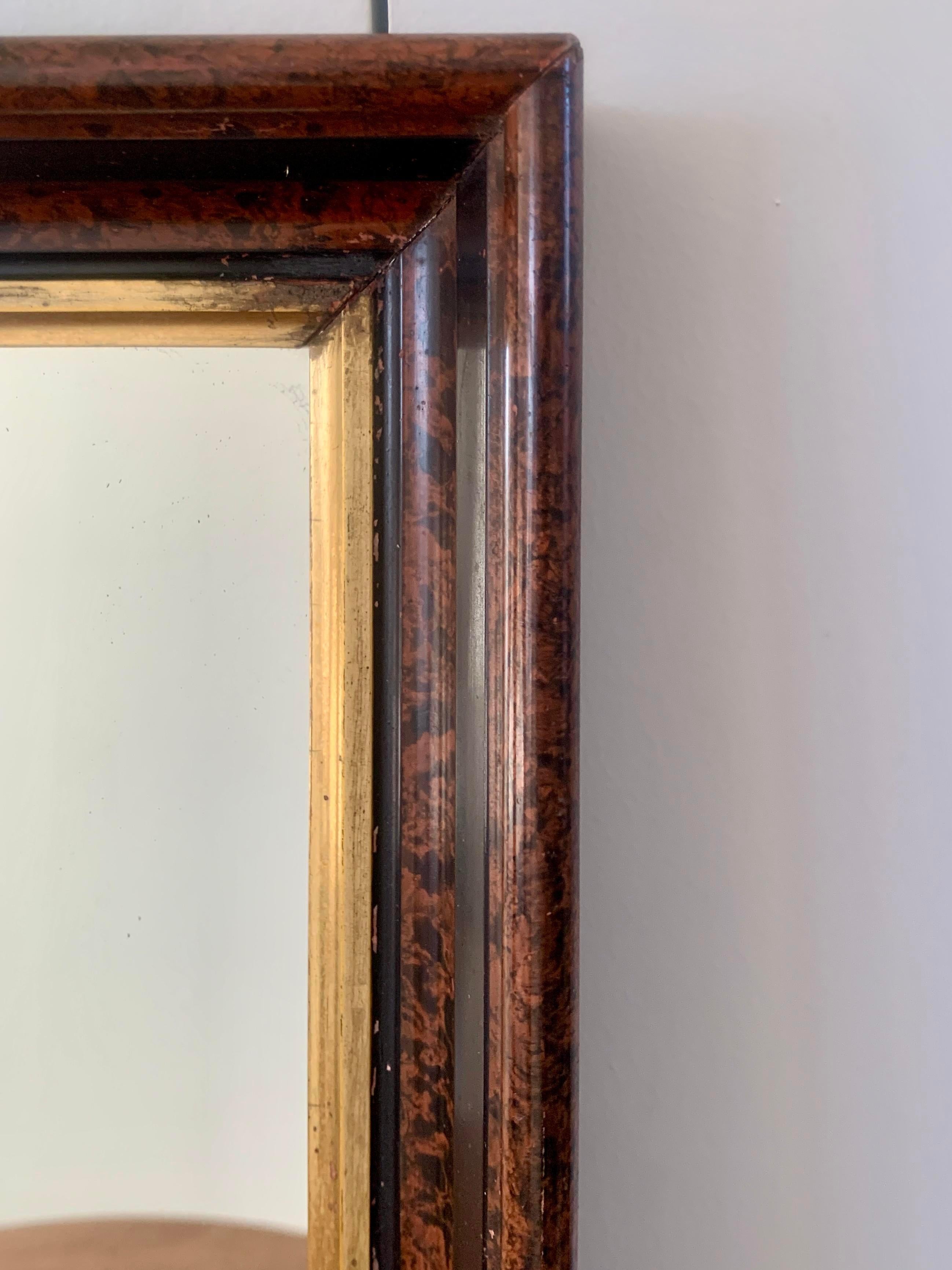 Antique Faux Tortoise Shell Wall Mirror, circa, Early 20th Century In Good Condition In Elkhart, IN
