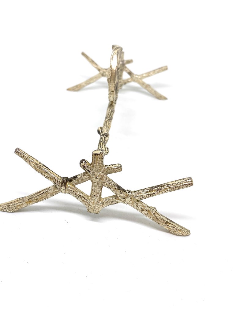 Antique Faux Wood Silver Plated Classical Carving Set Rest, Tableware