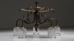 Antike F. & C. Osler 5-Arm-Deckenleuchte aus gealtertem Messing Geschliffene Glasschirme