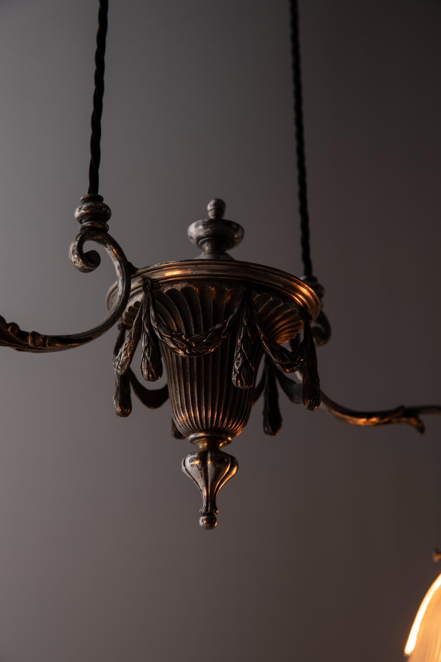 20th Century Antique F&C Osler Rise & Fall Holophane Glass Ceiling Light Lamp, c.1920