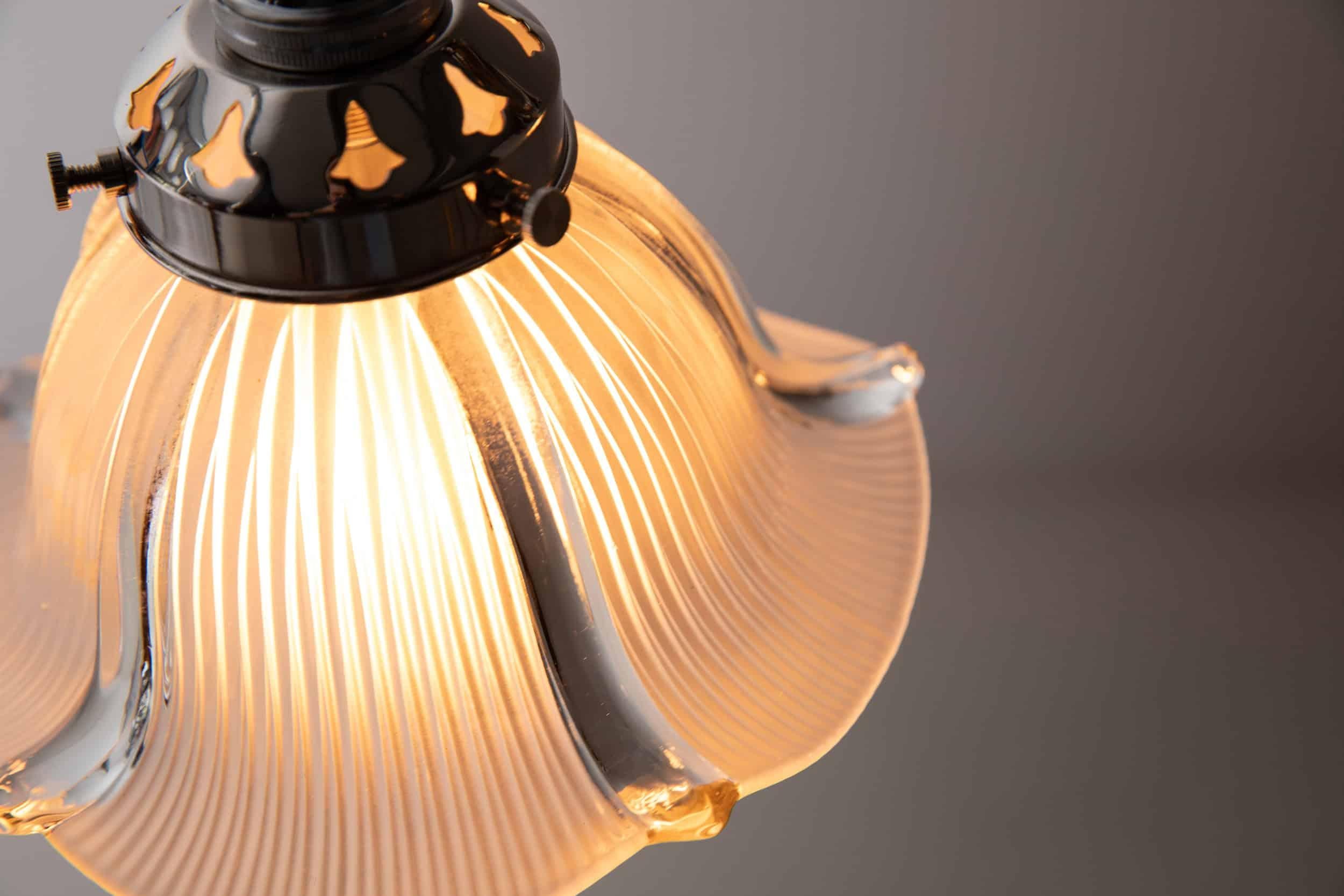 Silver Plate Antique F&C Osler Rise & Fall Holophane Glass Ceiling Light Lamp, c.1920