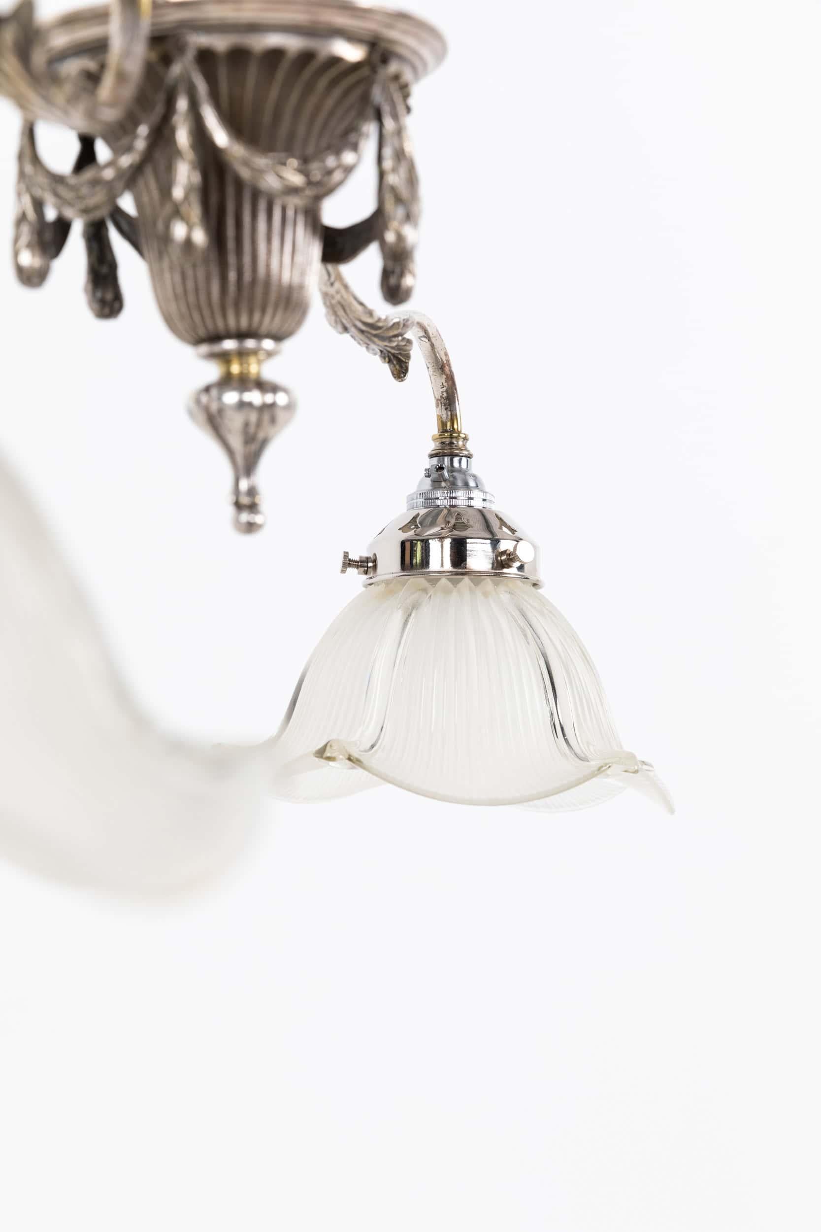 Antique F&C Osler Rise & Fall Holophane Glass Ceiling Light Lamp, c.1920 1