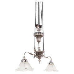 Antique F&C Osler Rise & Fall Holophane Glass Ceiling Light Lamp, c.1920