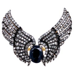Antique Feather Ring With Pave Diamond & Sapphire Made In Silver