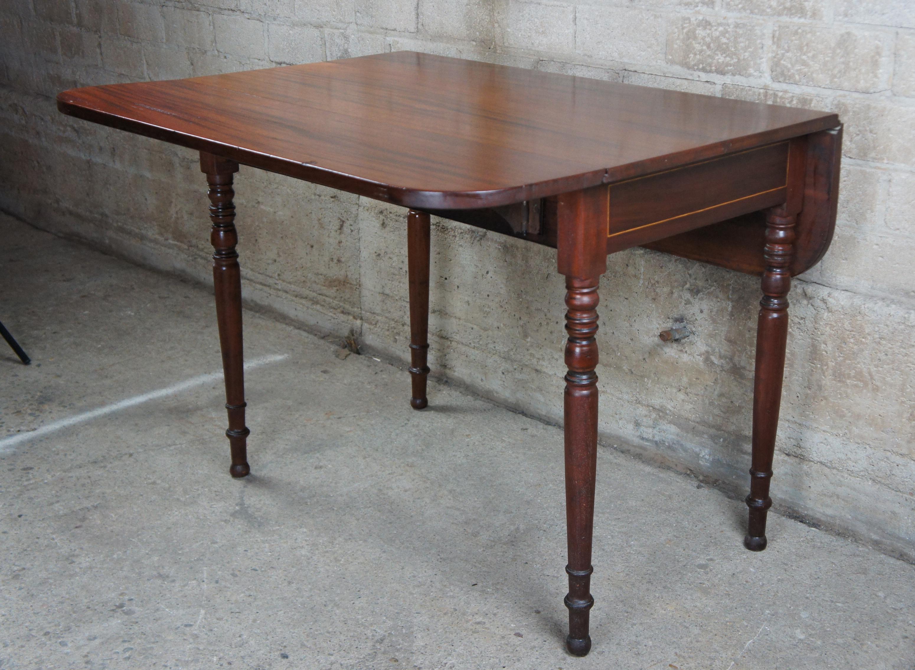 Antique Federal American Mahogany Drop Leaf Dining Breakfast Table Inlaid 7