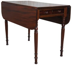 Antique Federal American Mahogany Drop Leaf Dining Breakfast Table Inlaid
