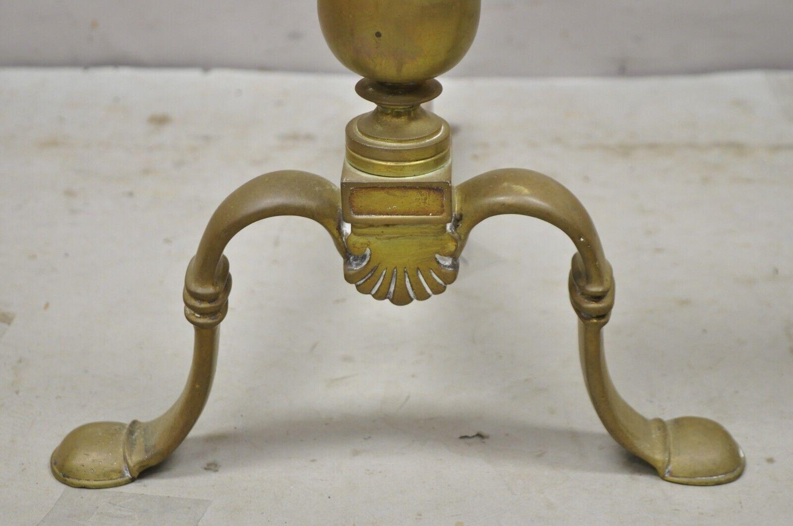 19th Century Antique Federal Brass Cannonball Cast Iron Fireplace Hearth Andirons, a Pair For Sale