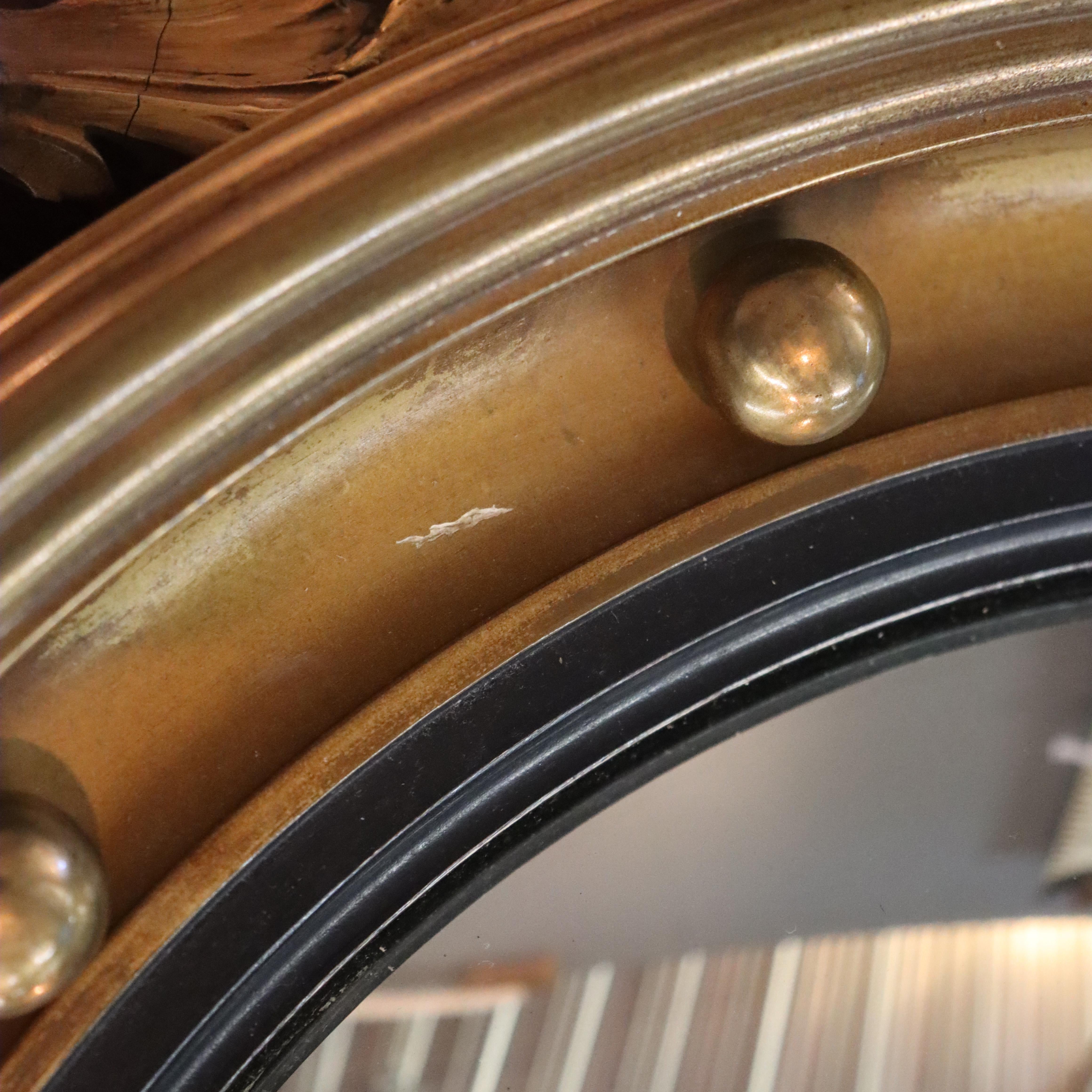 Antique Federal Bullseye Convex Gilt Wood Mirror With Eagle C1900 en vente 6