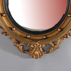 Antique Federal Bullseye Convex Gilt Wood Mirror With Eagle C1900
