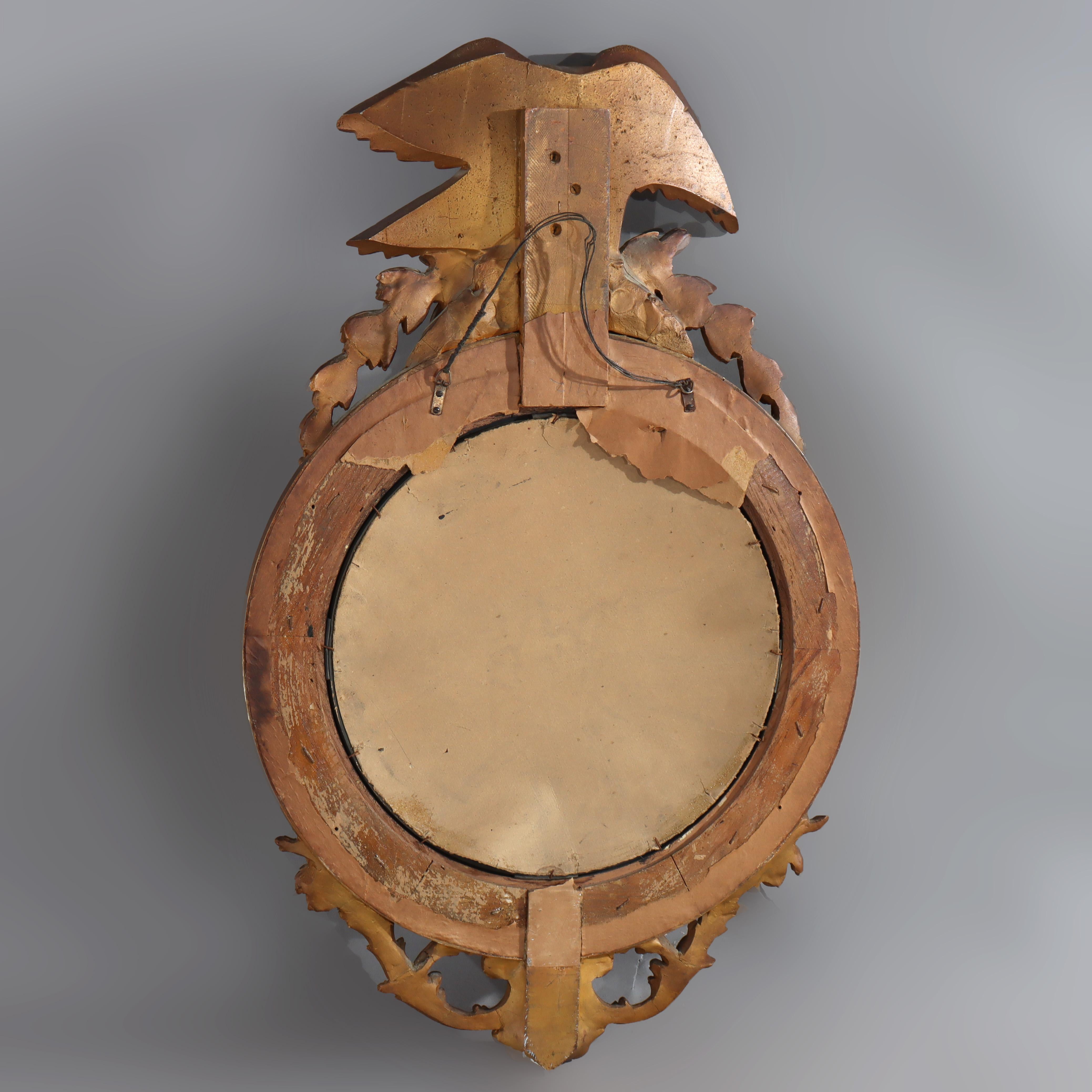 Antique Federal Bullseye Convex Gilt Wood Mirror With Eagle C1900 en vente 2