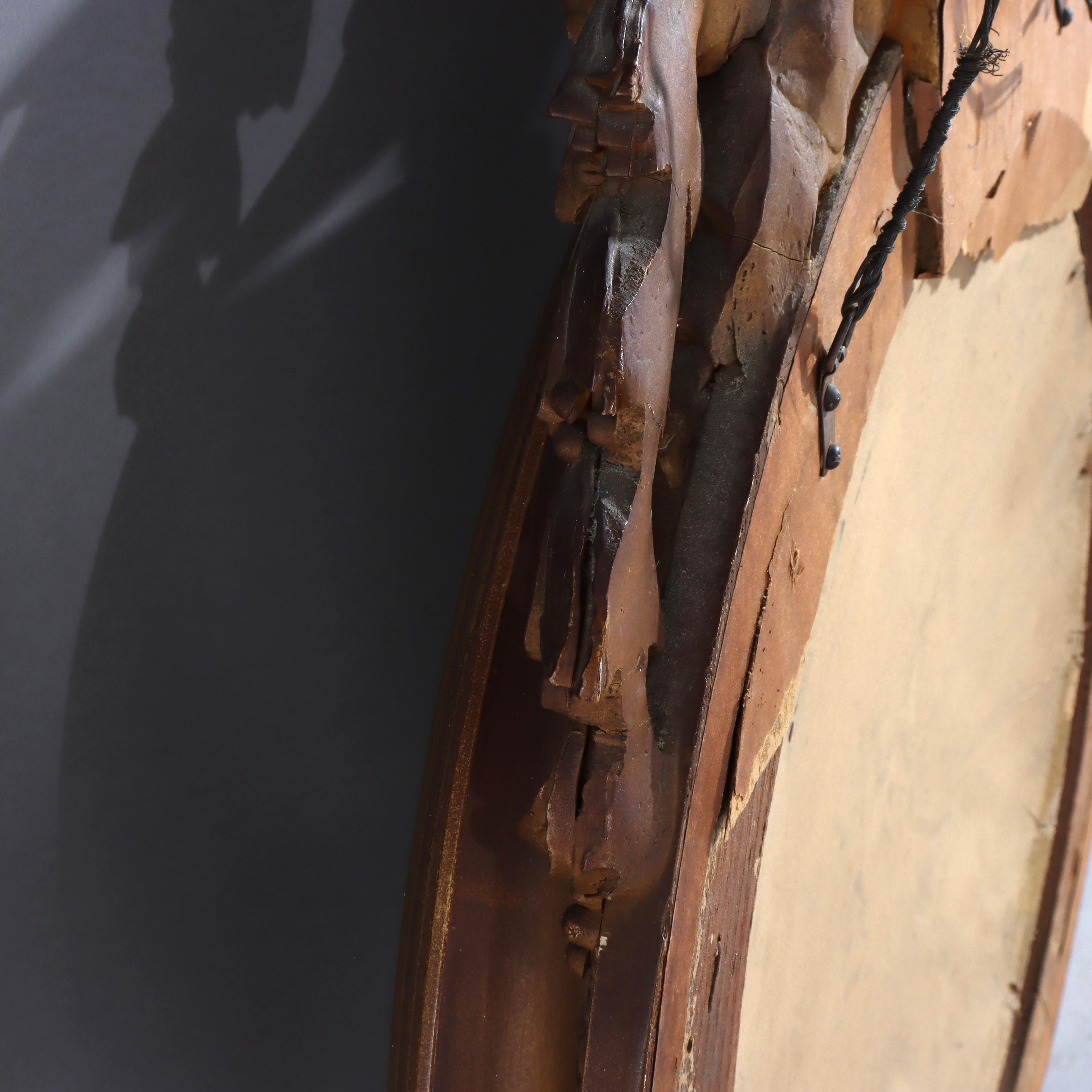 Antique Federal Bullseye Convex Gilt Wood Mirror With Eagle C1900 en vente 4