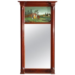 Antique Federal Carved Mahogany Églomisé Trumeau Wall Mirror, circa 1830