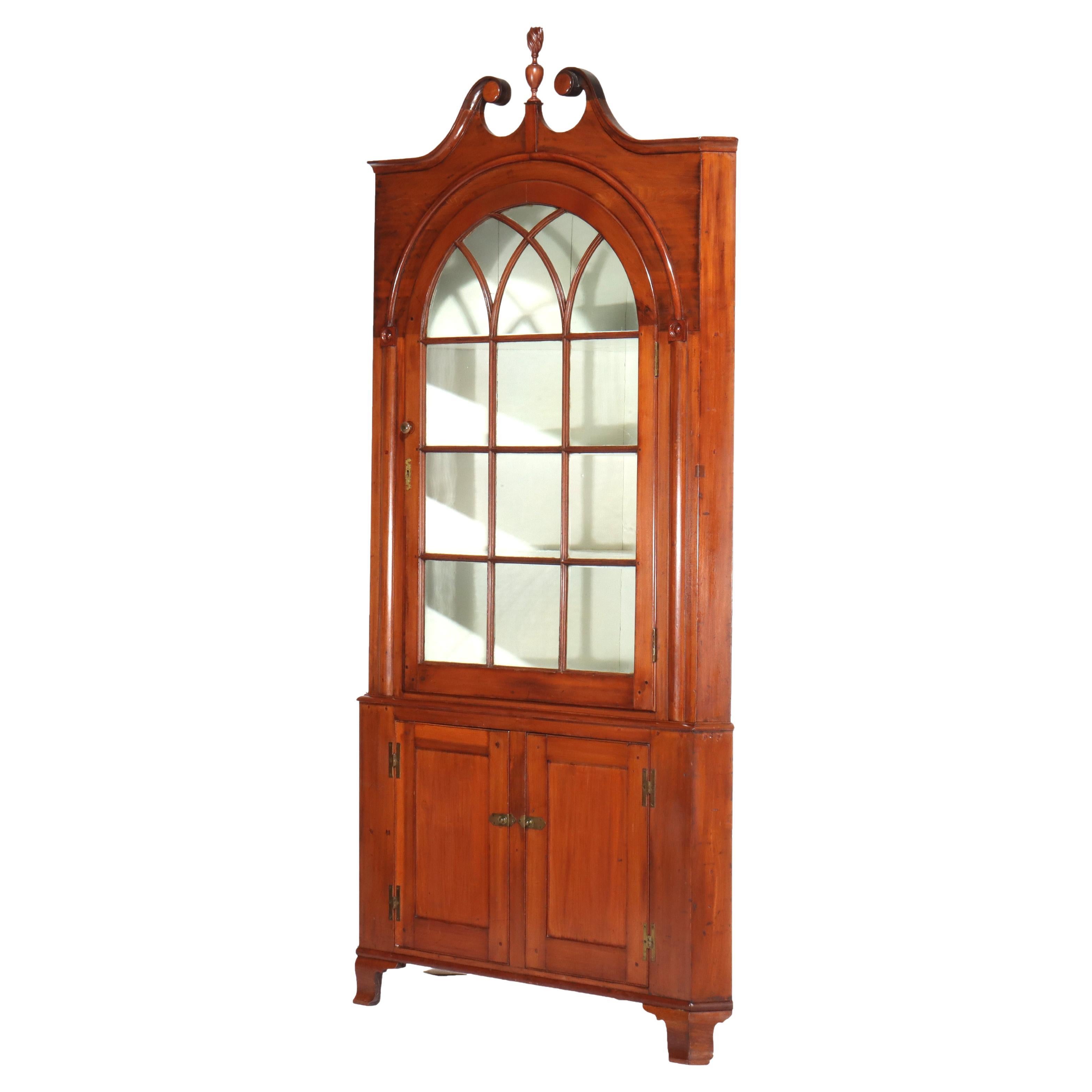 Antique Federal Cherry Hepplewhite Corner Cabinet C1840 For Sale