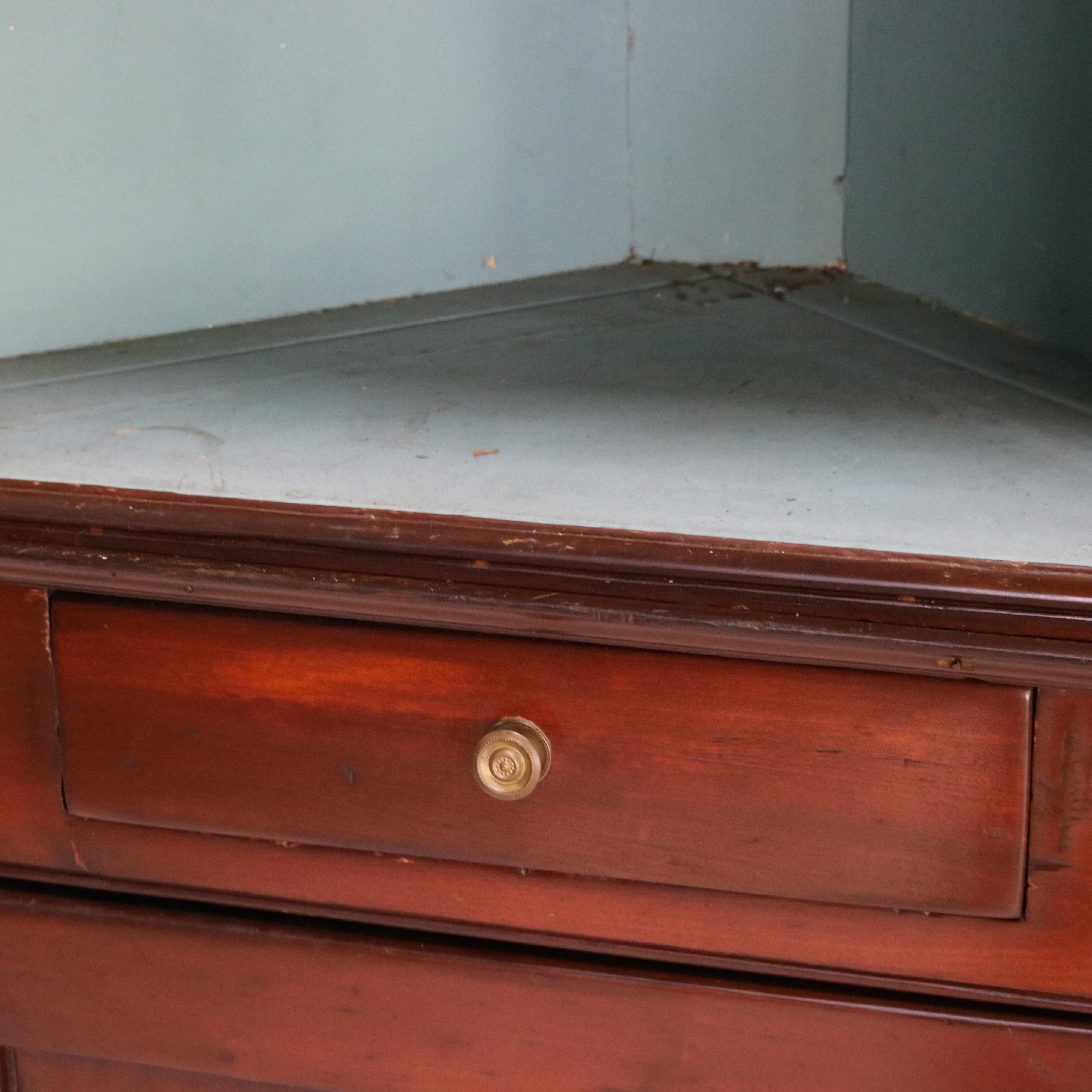 Antique Federal Cherry Two-Piece Corner Cupboard with 12-Panel Glass Door C1830 4