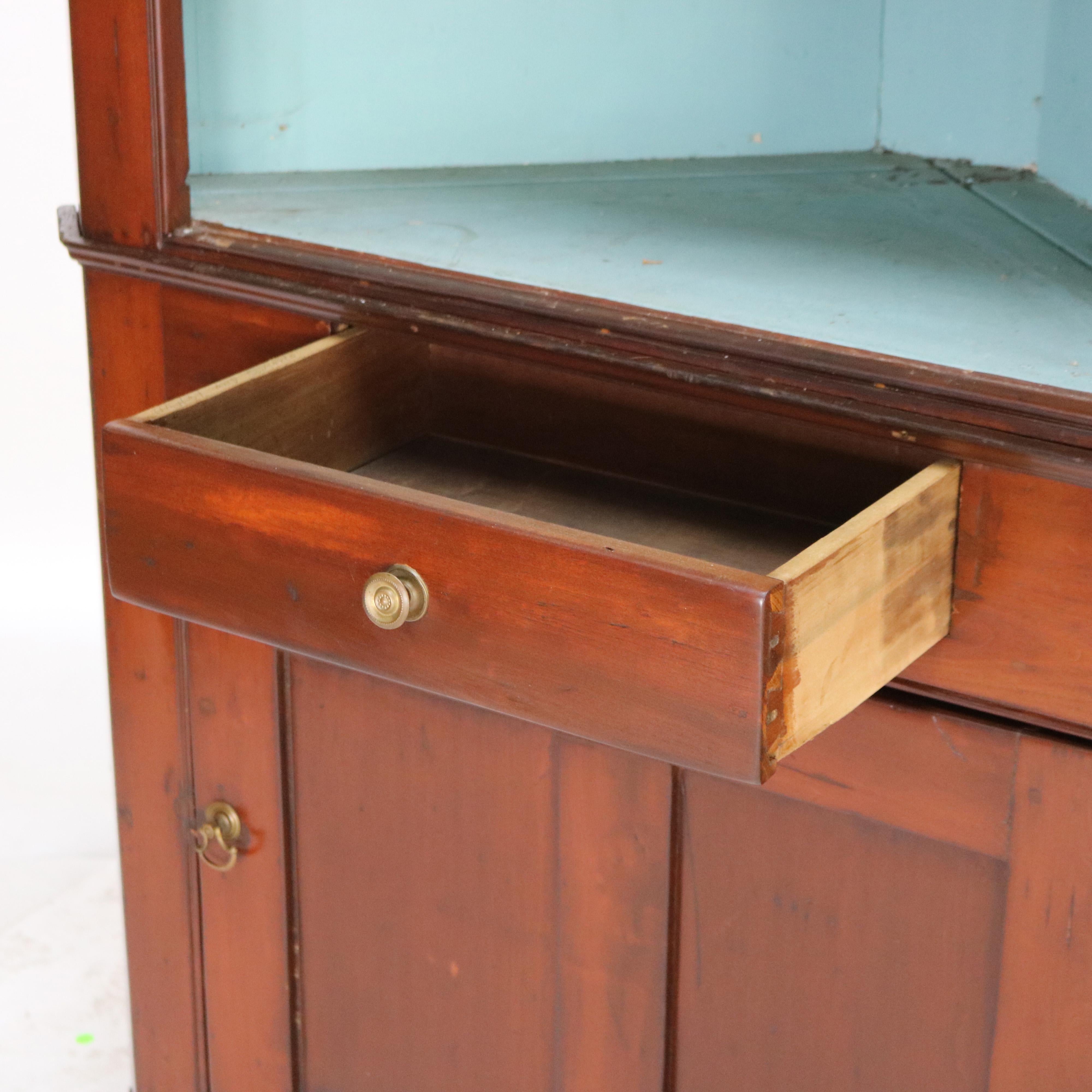 Antique Federal Cherry Two-Piece Corner Cupboard with 12-Panel Glass Door C1830 5