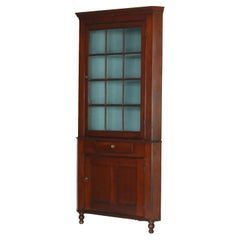 Antique Federal Cherry Two-Piece Corner Cupboard with 12-Panel Glass Door C1830