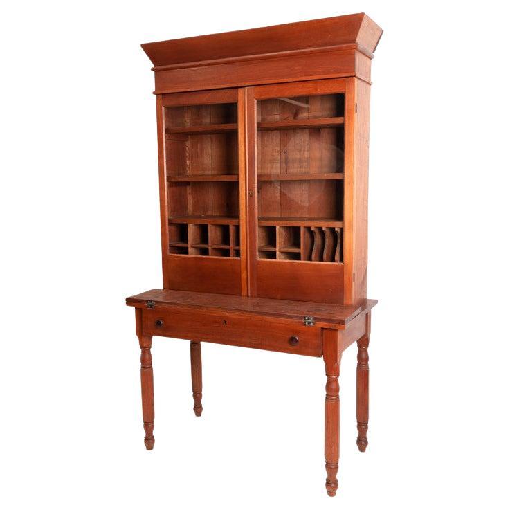 Antique Federal Cherrywood Desk and Glassdoor Bookcase For Sale