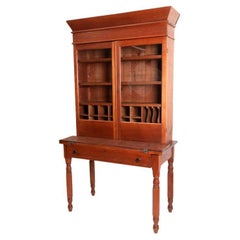 Antique Federal Cherrywood Desk and Glassdoor Bookcase