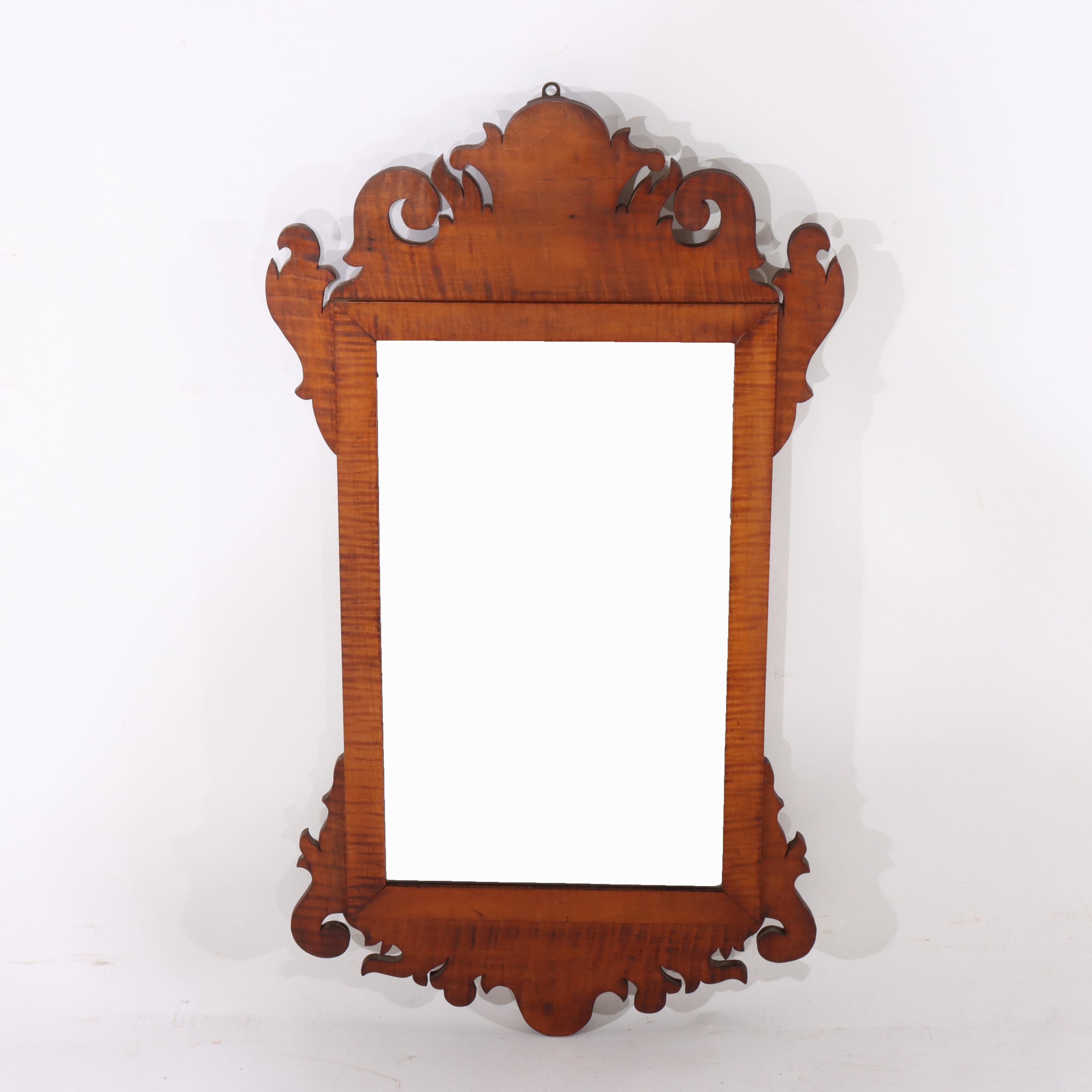 Antique Federal Chippendale Tiger Maple Mirror by The Elite Antique Shoppe C1930 In Good Condition For Sale In Big Flats, NY