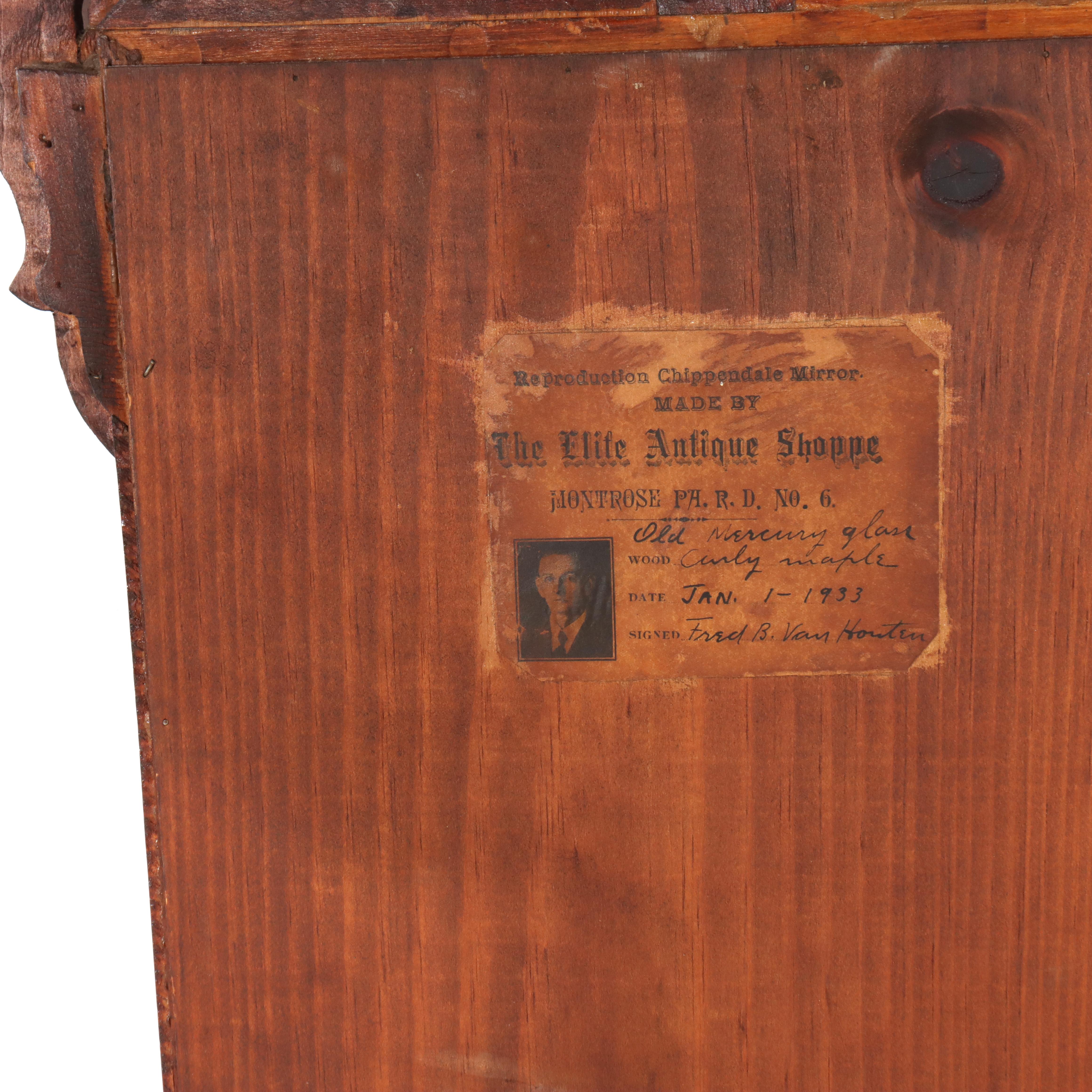 Antique Federal Chippendale Tiger Maple Mirror by The Elite Antique Shoppe C1930 For Sale 1