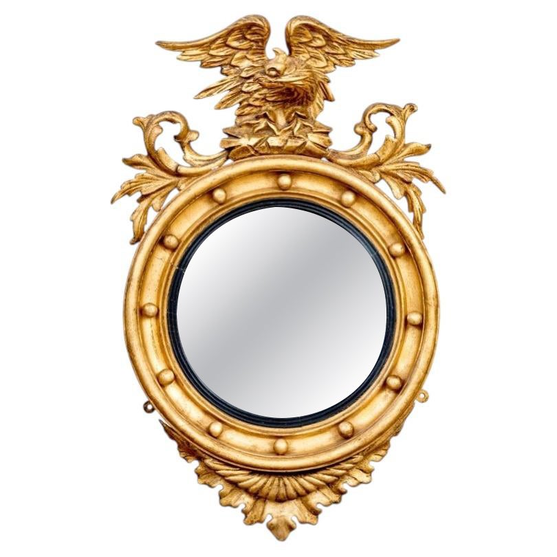 Antique Federal Convex Bullseye Mirror With Eagle Finial