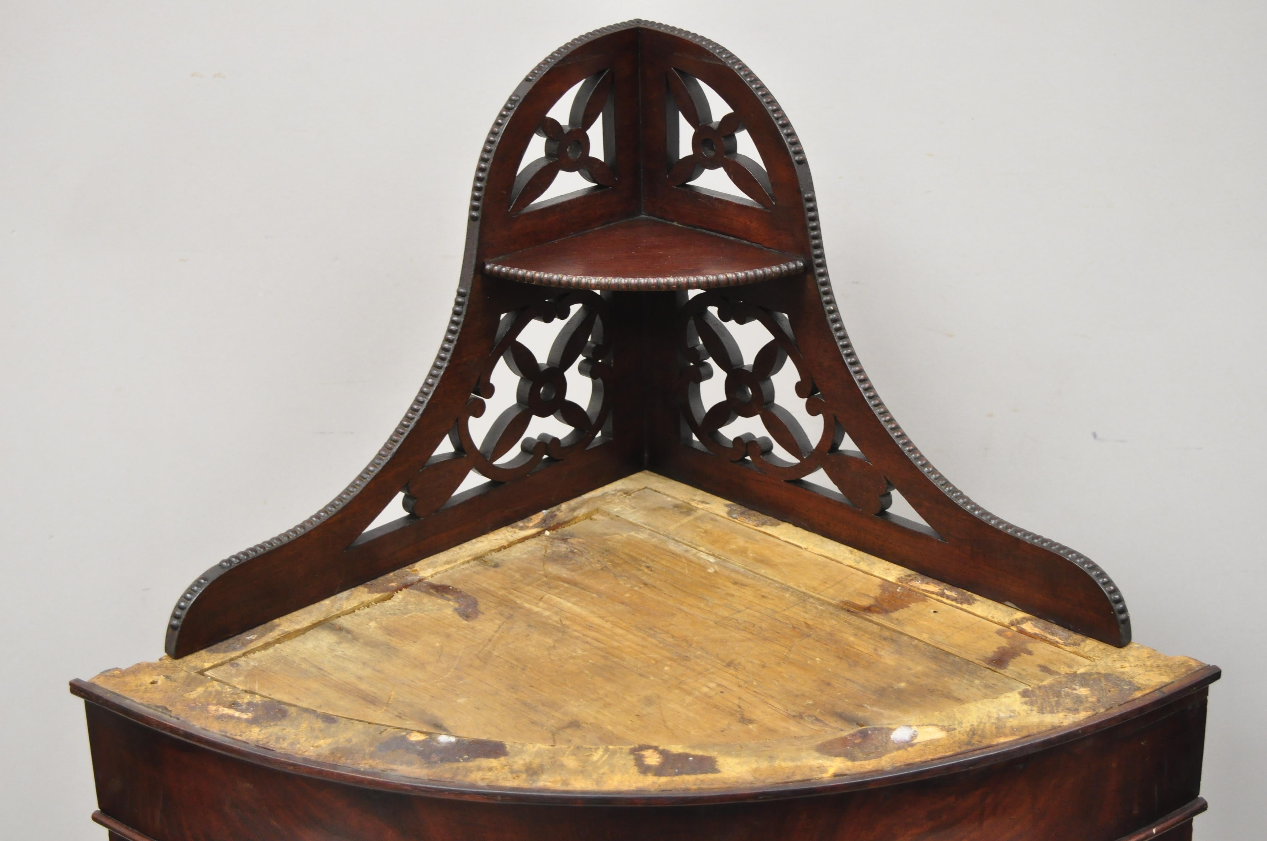 Edwardian Antique Federal Crotch Mahogany Small Corner Cabinet Cupboard Pedestal Stand