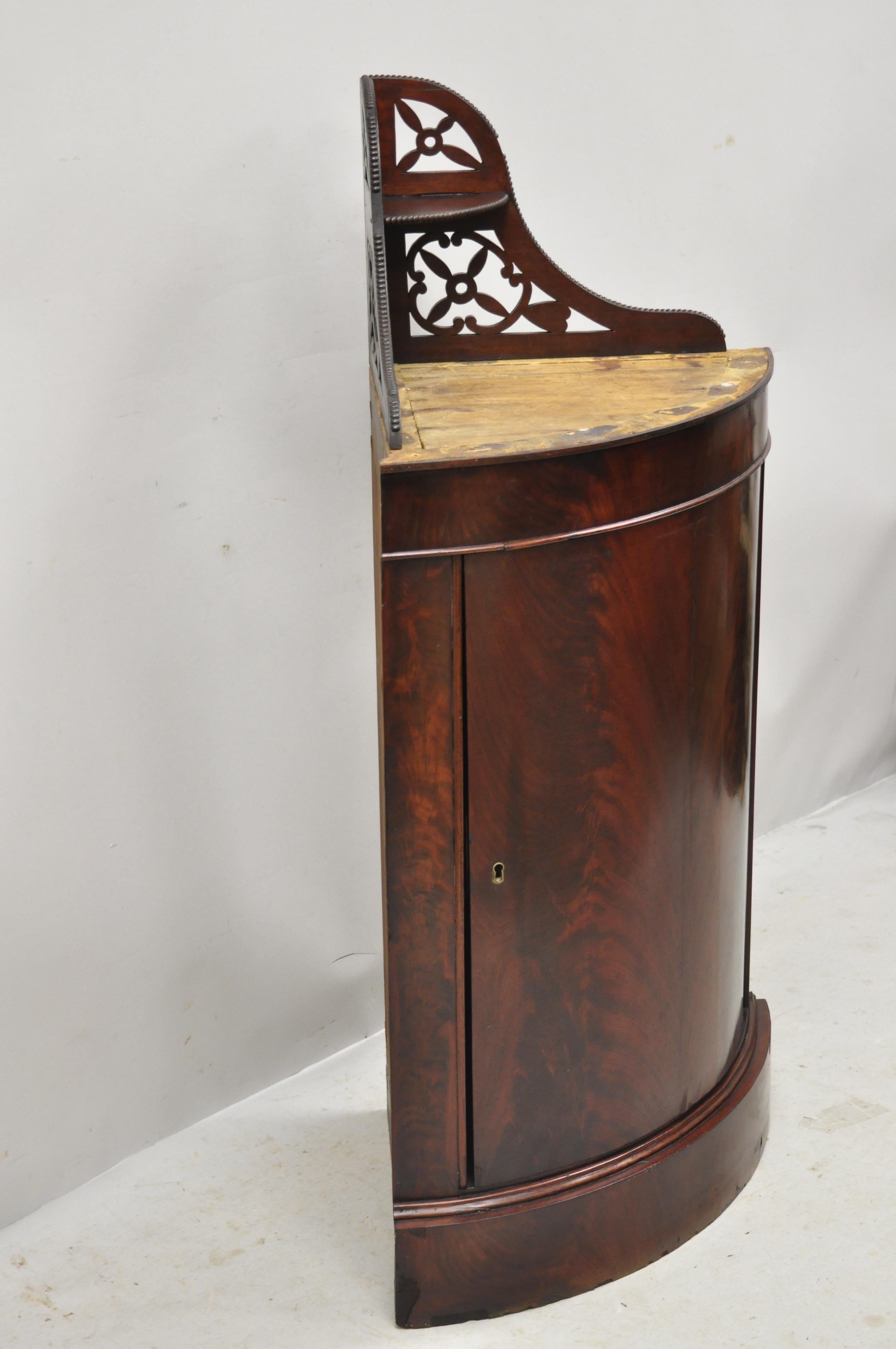 Antique Federal Crotch Mahogany Small Corner Cabinet Cupboard Pedestal Stand 2