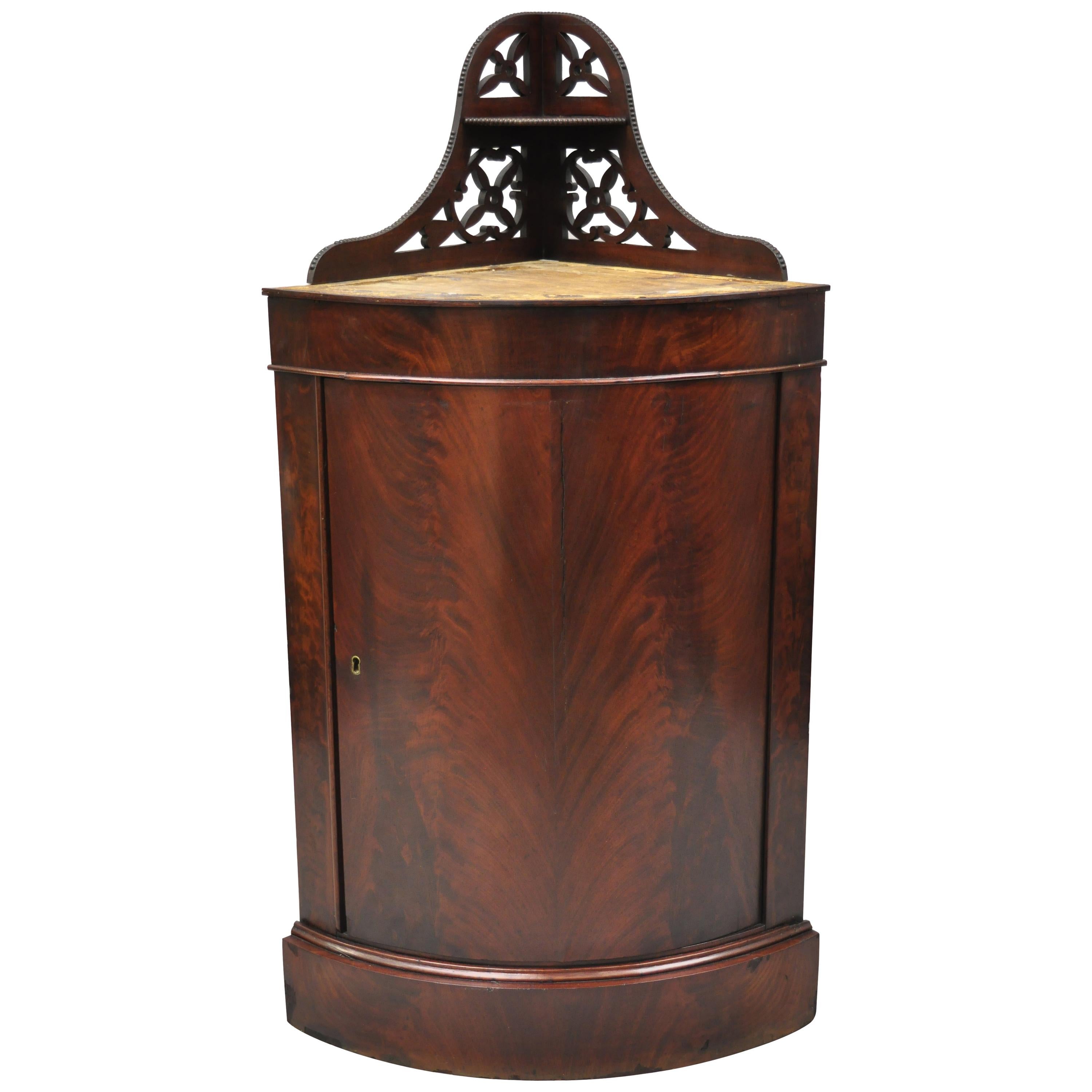 Antique Federal Crotch Mahogany Small Corner Cabinet Cupboard Pedestal Stand